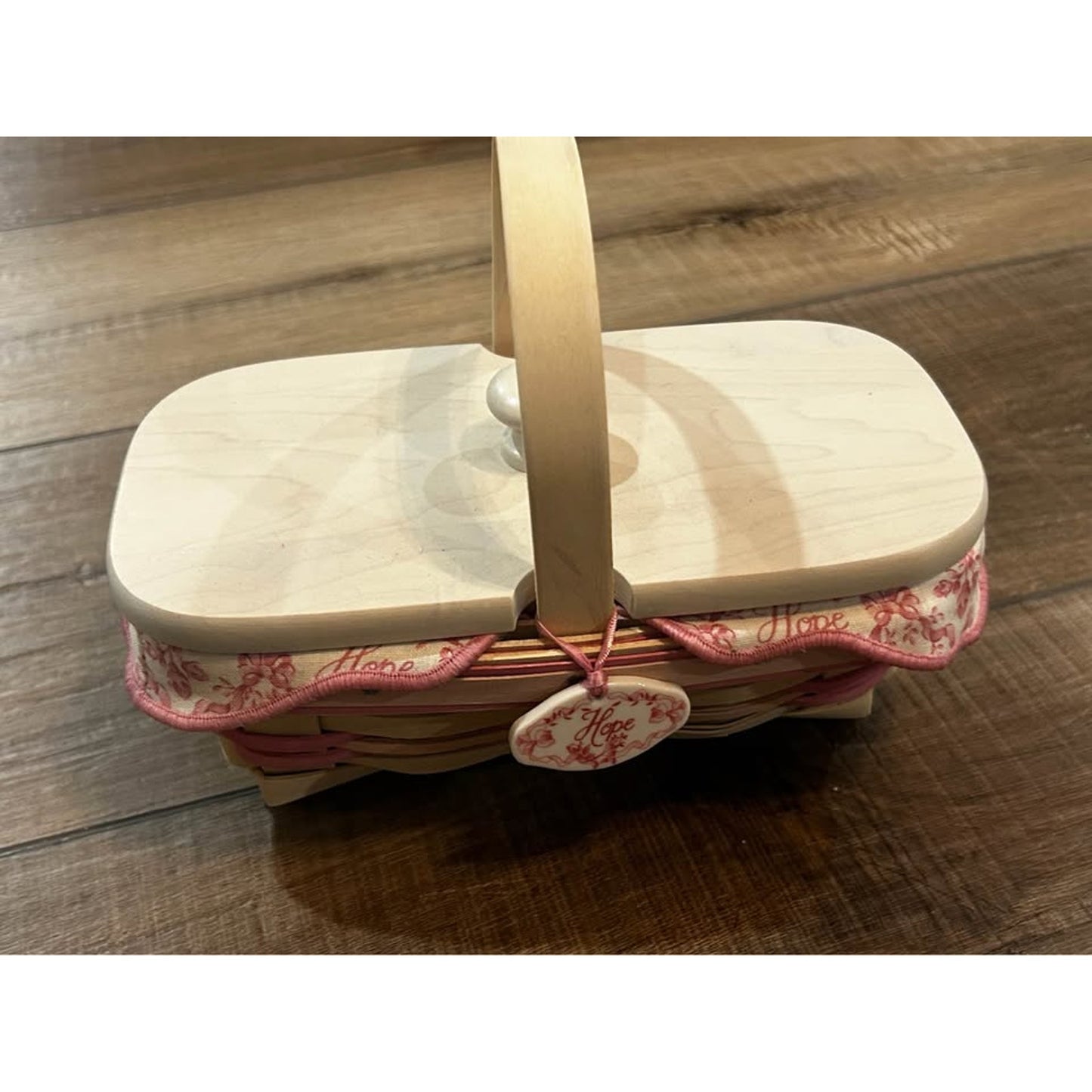 Longaberger Horizon of Hope Basket Whitewash & Pink with lid