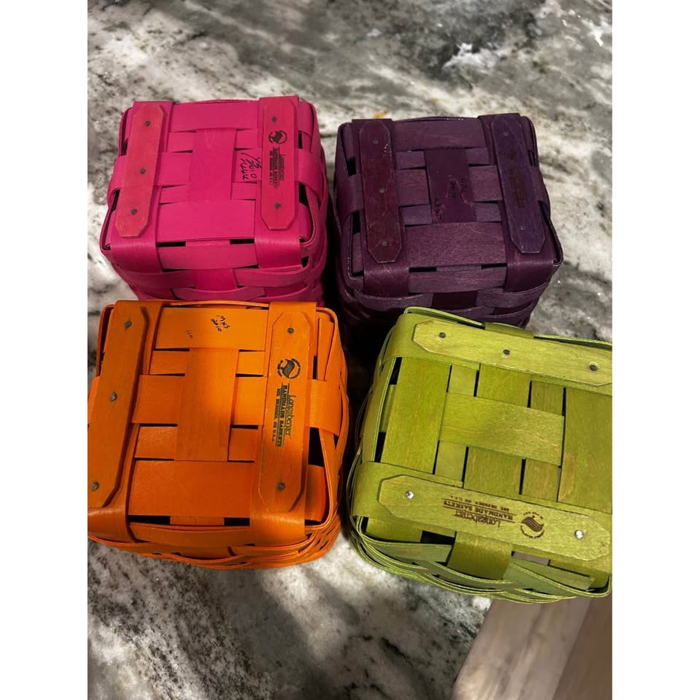 4 Longaberger Teaspoon baskets pink purple orange & green