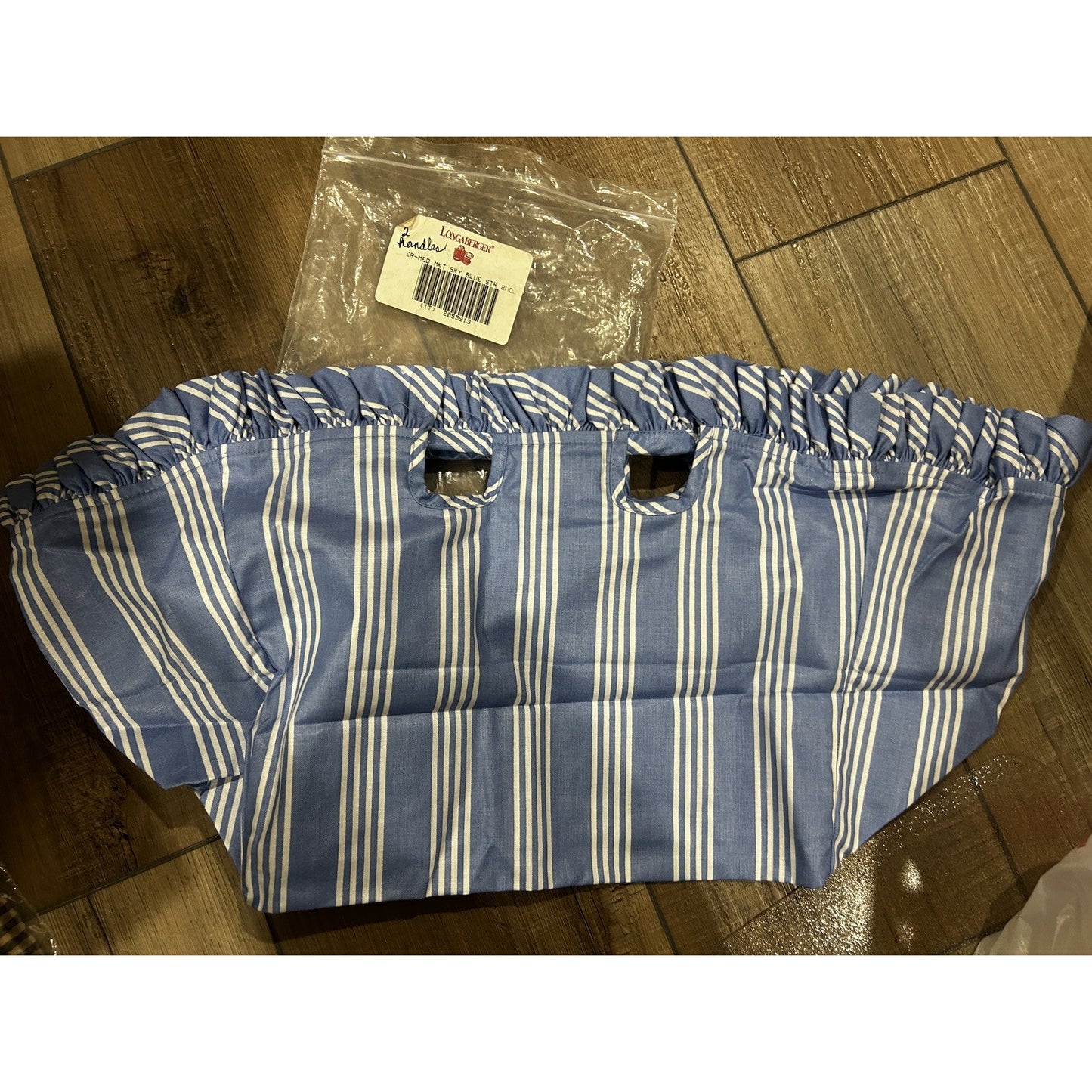 Longaberger Medium Market Basket Liner Sky Blue Stripe fabric NEW 2 handle