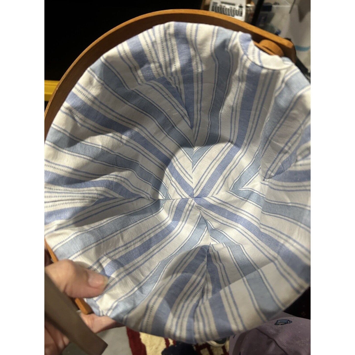 Longaberger MEDIUM fruit basket With Vintage Ticking liner Blue White Stripe