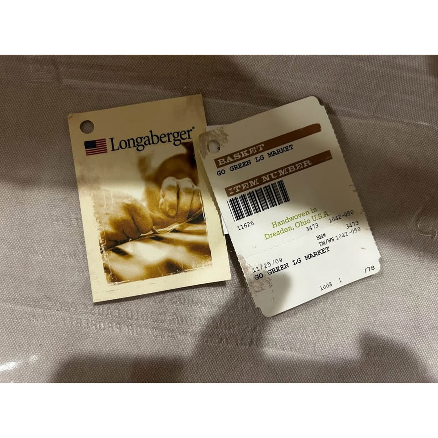 Longaberger 2009 Go Green Large Market Basket Flax Linen Liner & protector FARM Market