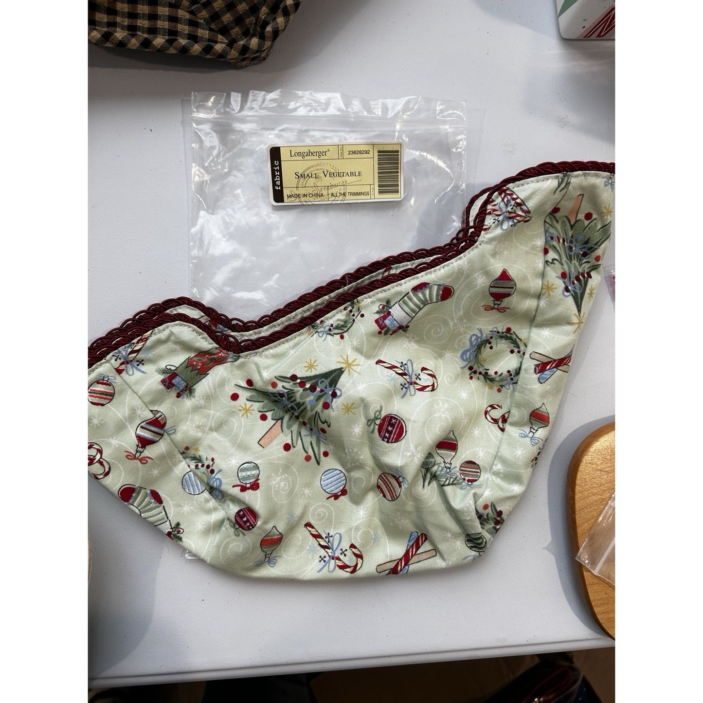 Longaberger Small Vegetable basket liner Christmas All the Trimmings Candy Cane