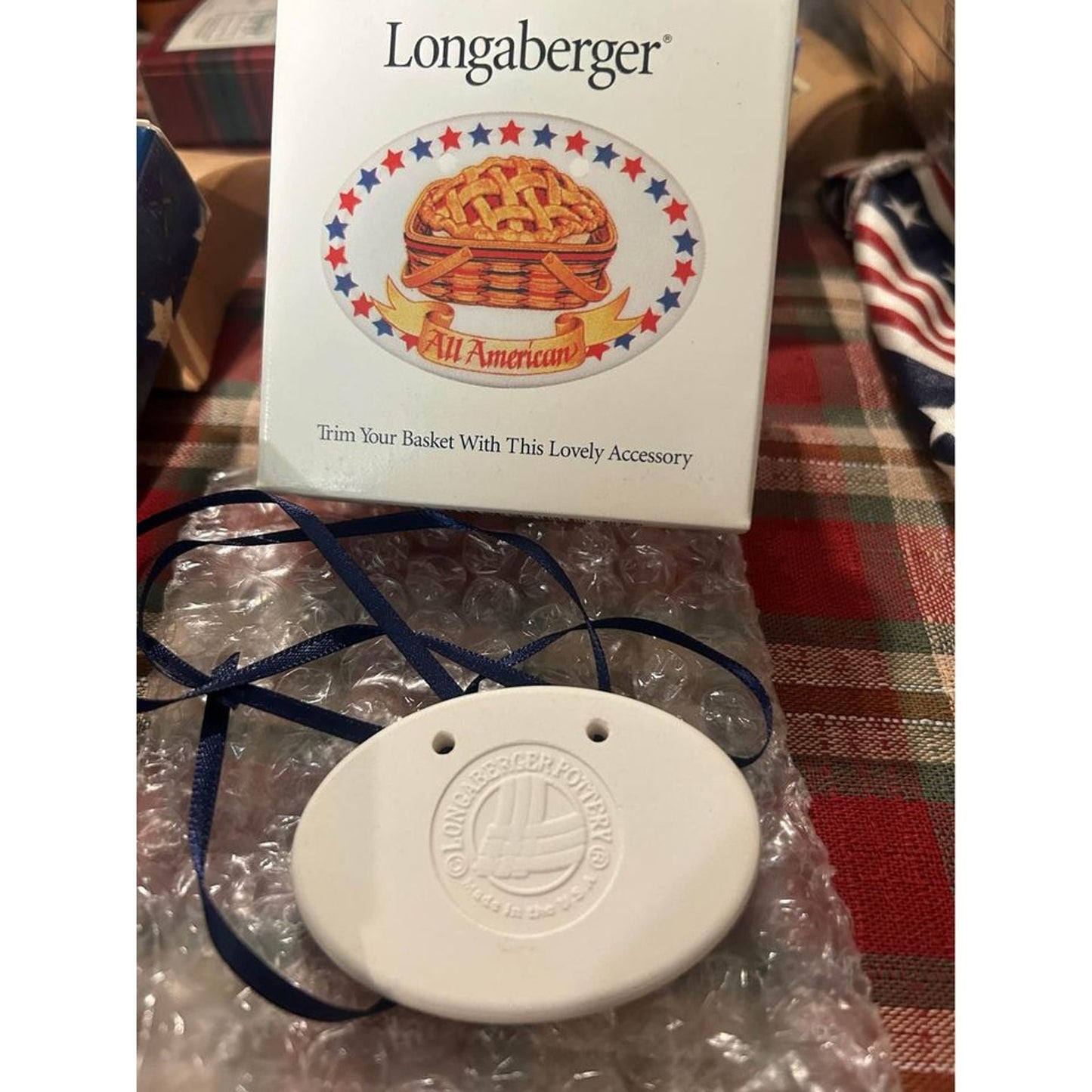 Longaberger All American basket Tie ons Americana Patriotic stars NEW Apple pie pottery
