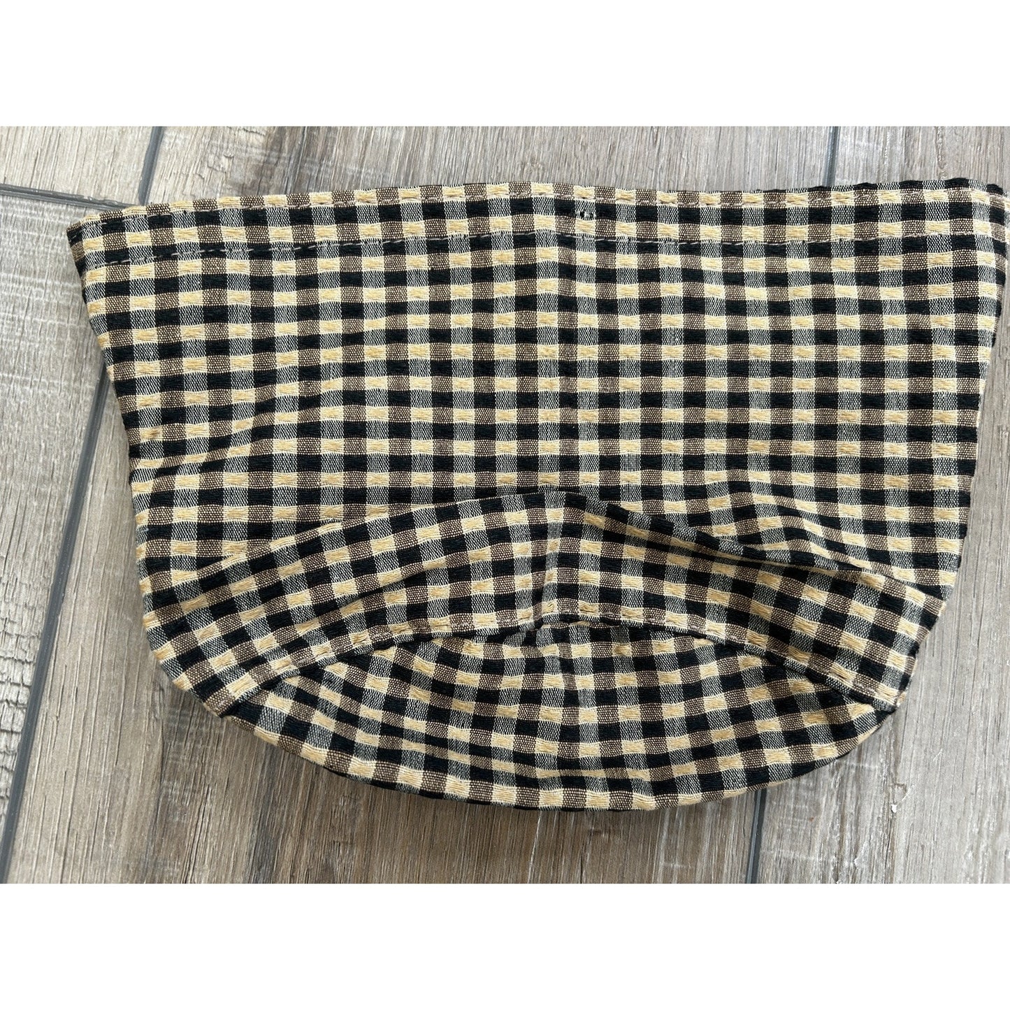 Longaberger Small Scalloped Pocket Basket Liner Khaki Check fabric