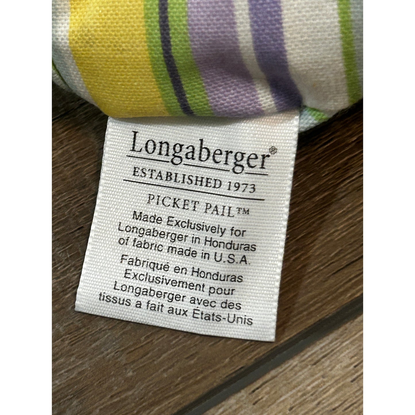 Longaberger 2006 Easter Stripe Picket Pail Basket Stand Up Liner purple yellow