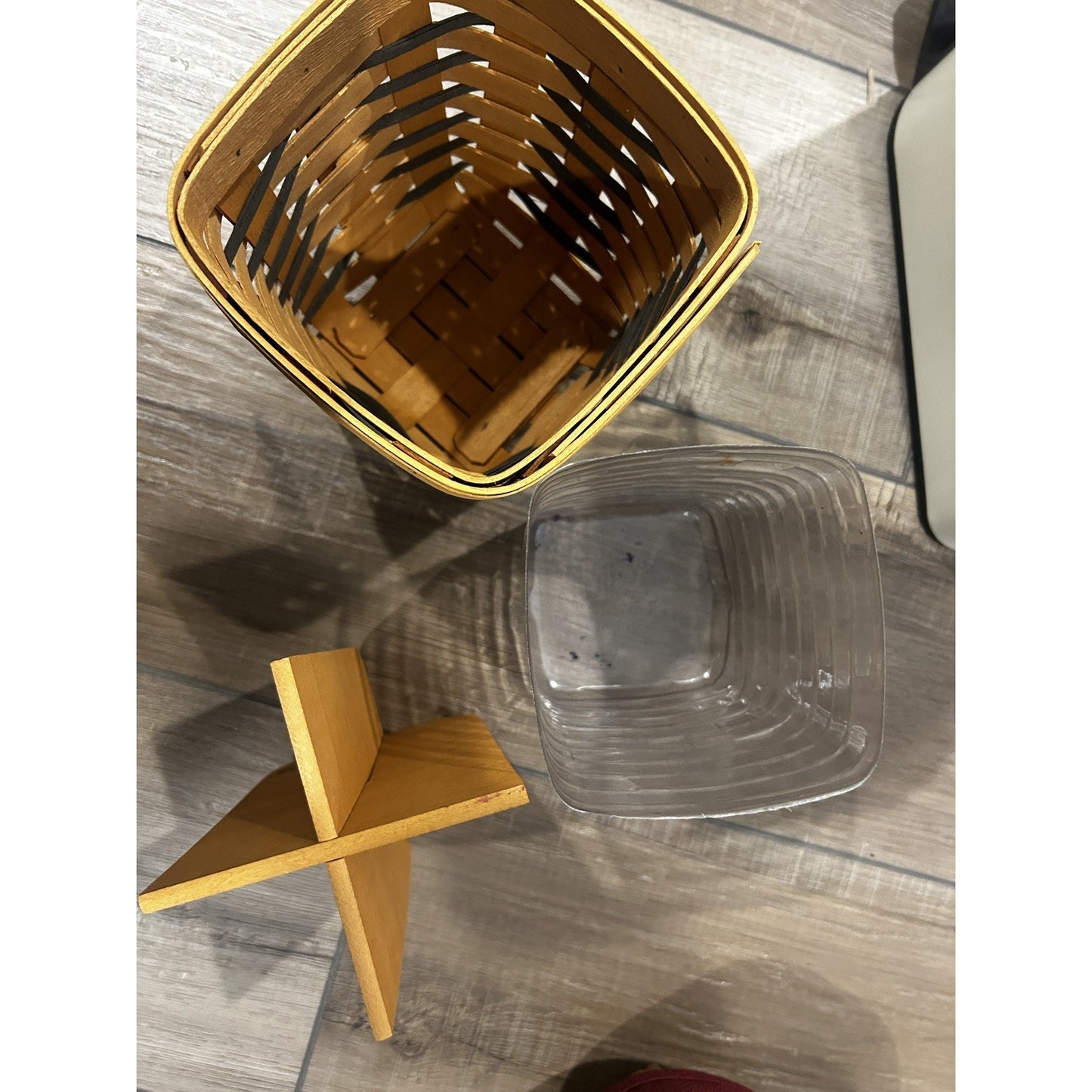 Longaberger Kitchen Utensil Basket Protector & Wood Dividers Navy blue weaves