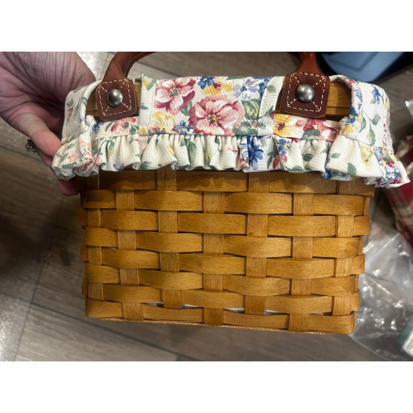 Longaberger Small Boardwalk Purse Basket Spring Floral liner Combo & protector