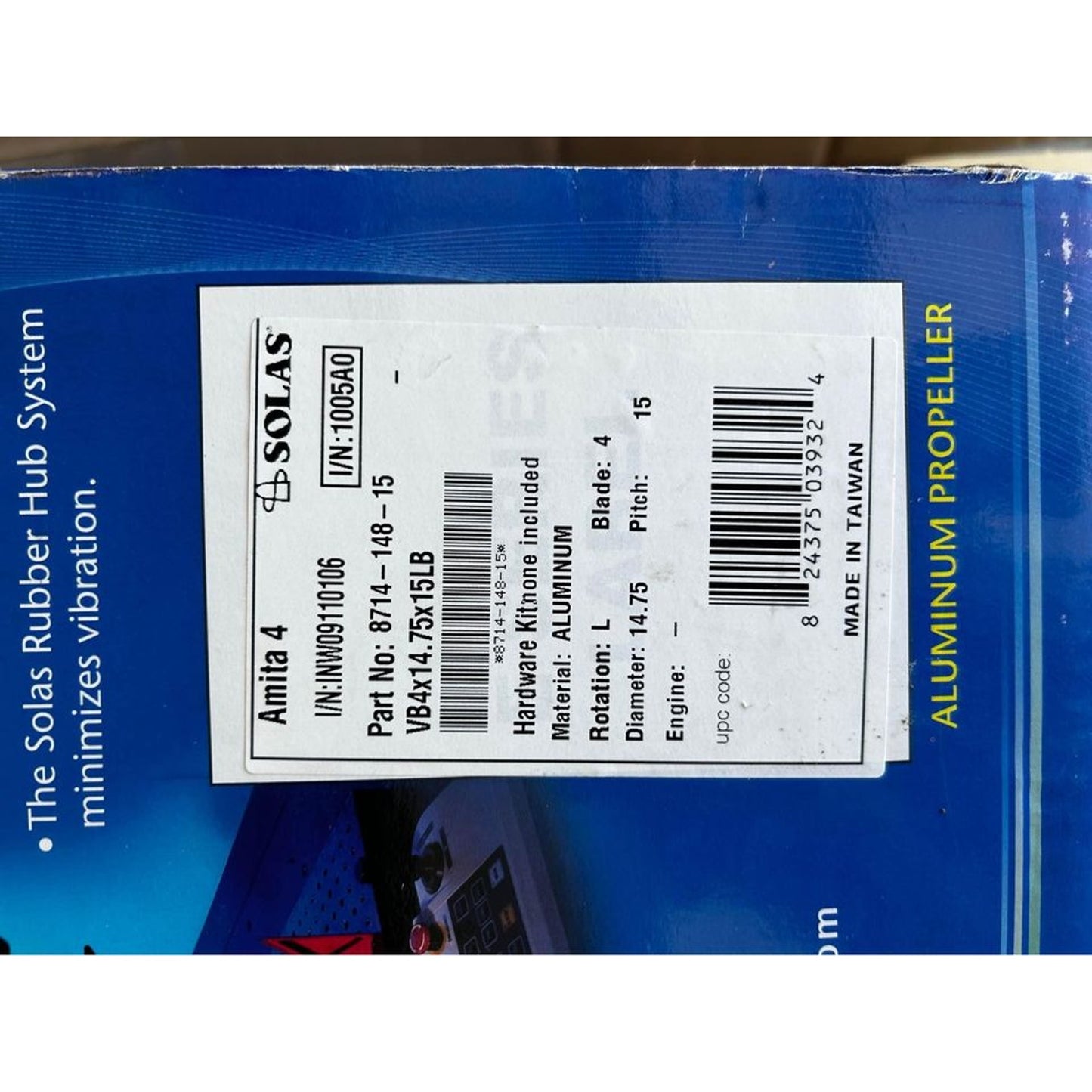 SOLAS prop 8714-148-15 AMITA 3 BLADE VOLVO PENTA SX DRIVE, OMC 14.75 X 15 RH propeller