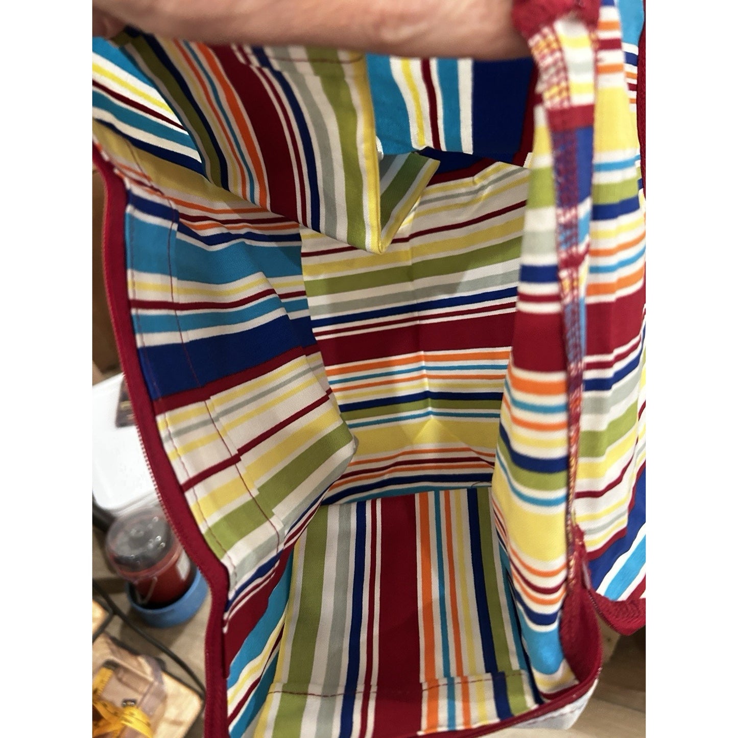 LONGABERGER MEDIUM Boardwalk Basket Zippered Liner Sunny Day Stripe fabric NEW