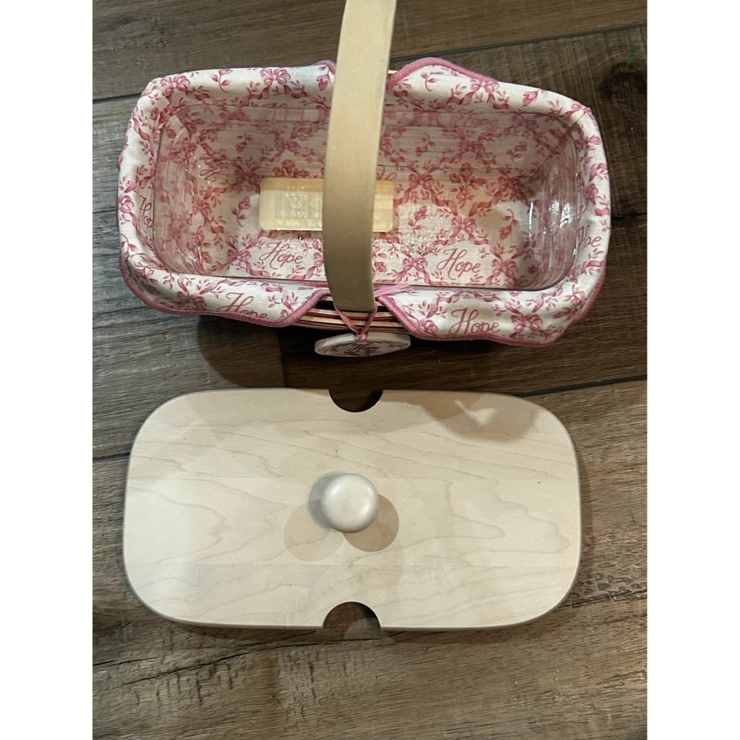 Longaberger Horizon of Hope Basket Whitewash & Pink with lid