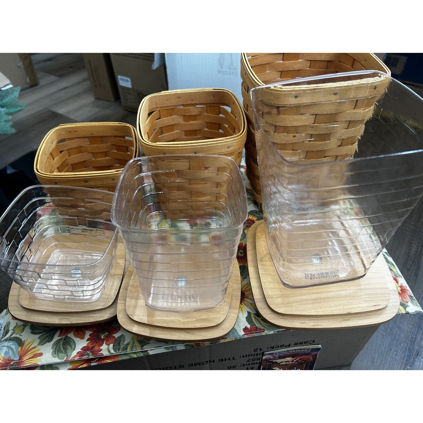 3 Longaberger Spoon Baskets Combos - Medium Small Teaspoon Storage Canisters
