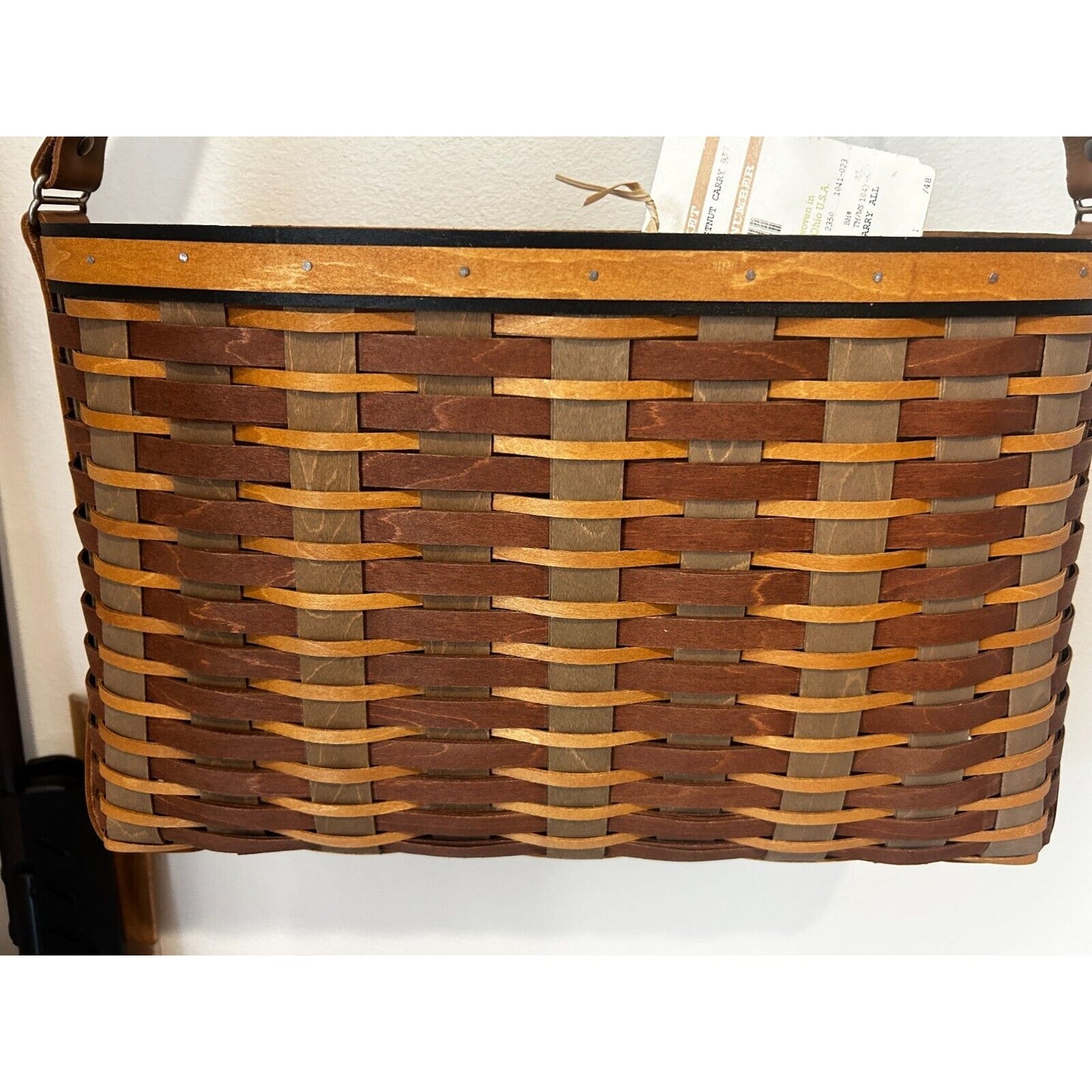Longaberger Basket Chestnut Hostess Carry All tote shoulder purse leather strap