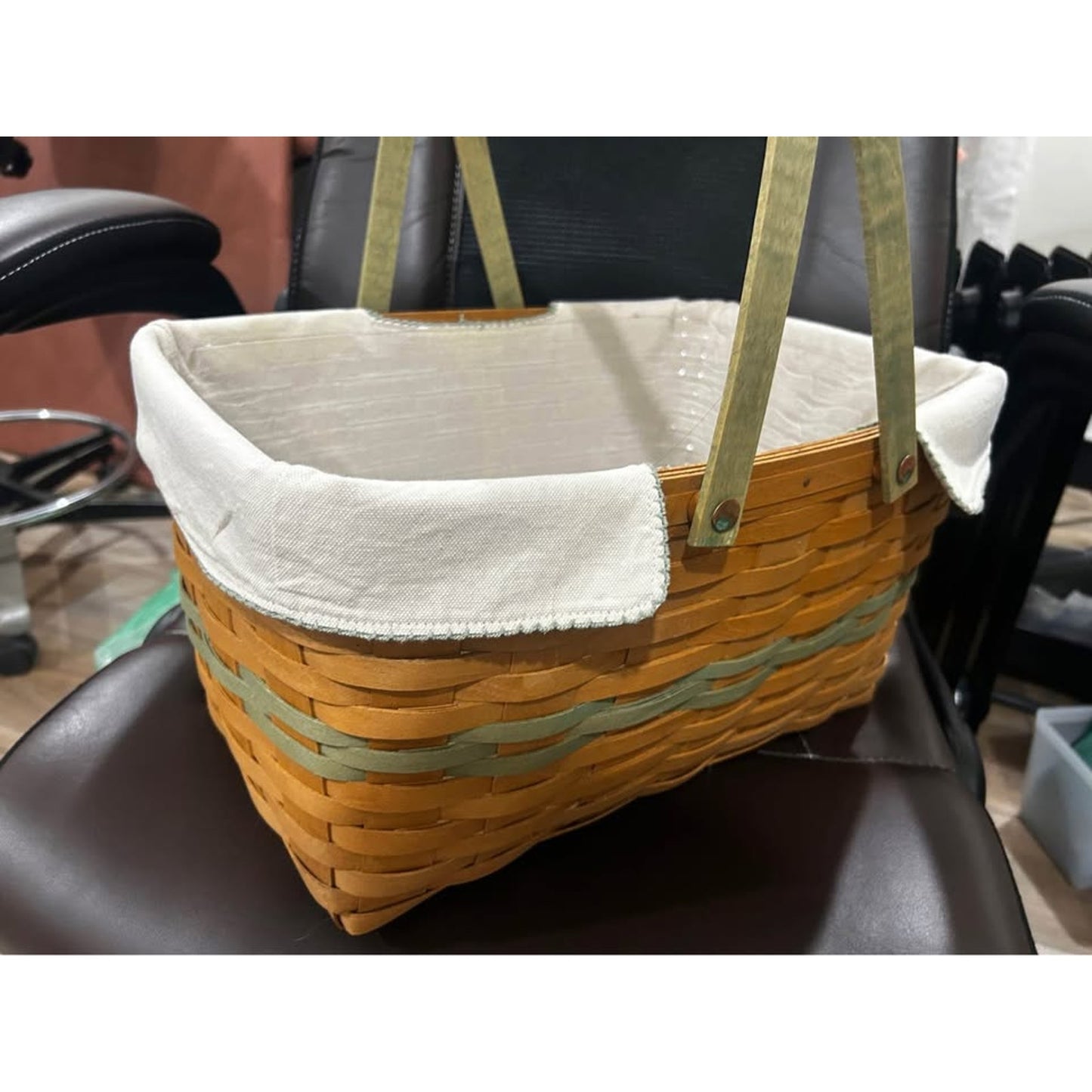 Longaberger 2009 Go Green Large Market Basket Flax Linen Liner & protector FARM Market