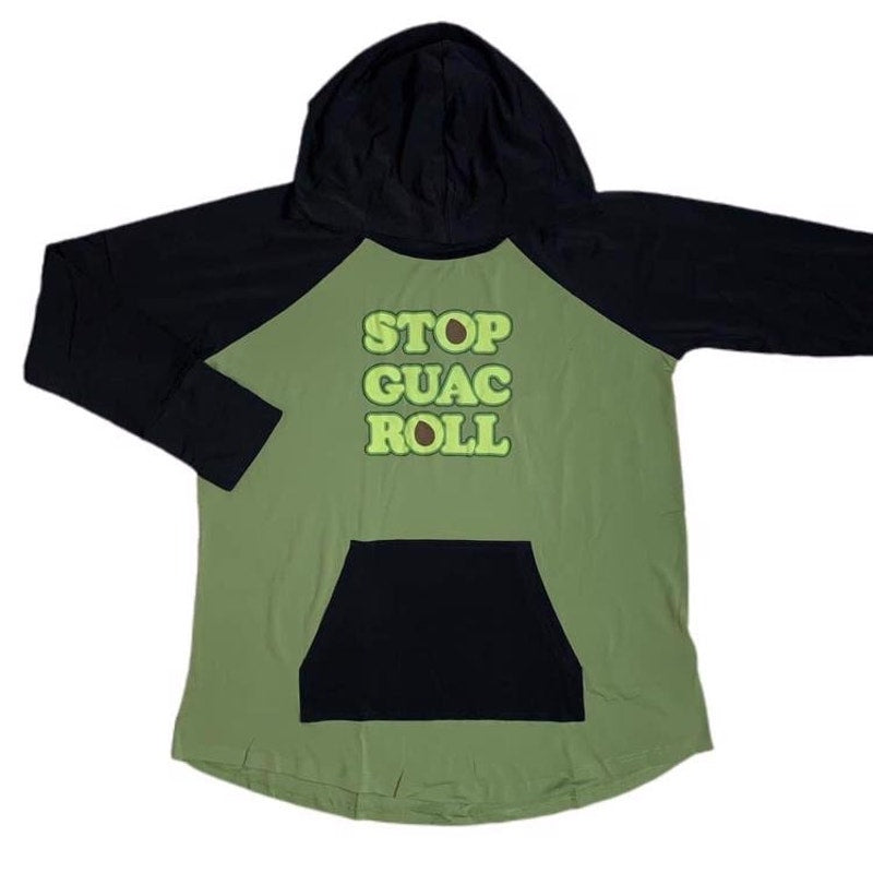 LuLaRoe Amber Hoodie Size Small Green & Black Stop Guac Roll