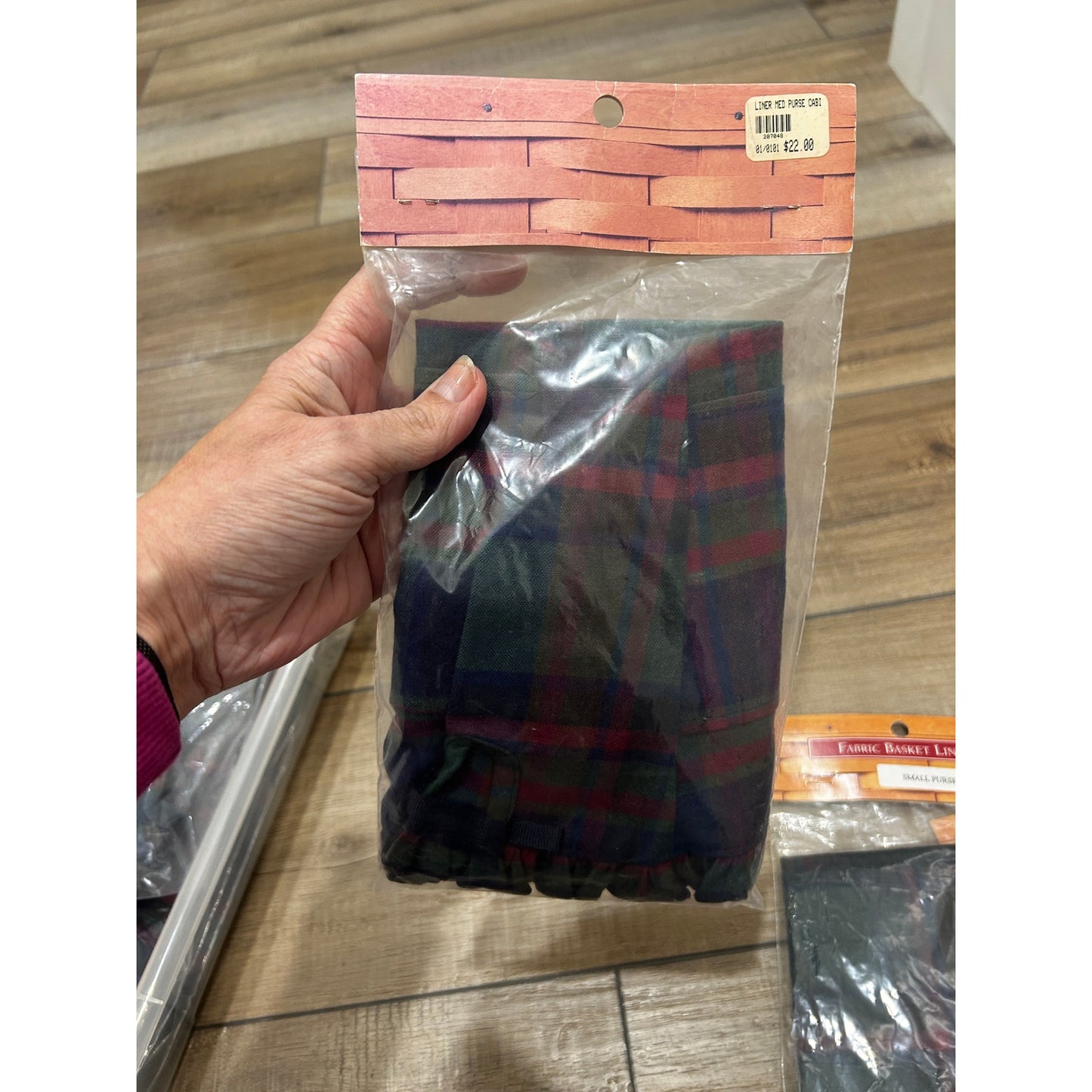 Longaberger MEDIUM PURSE Basket Liner CABIN PLAID Fabric NEW RARE