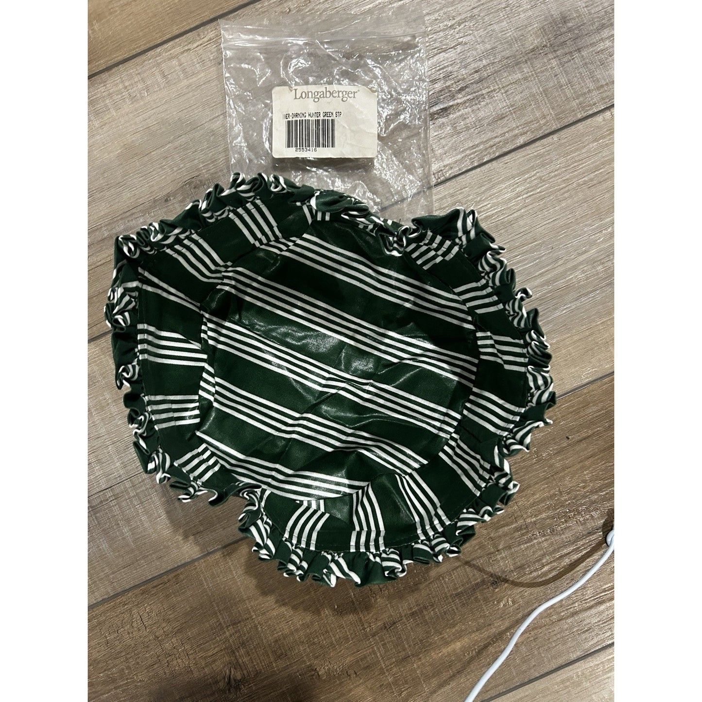 Longaberger Darning Frosty Basket Liner Hunter Green Stripe fabric NEW