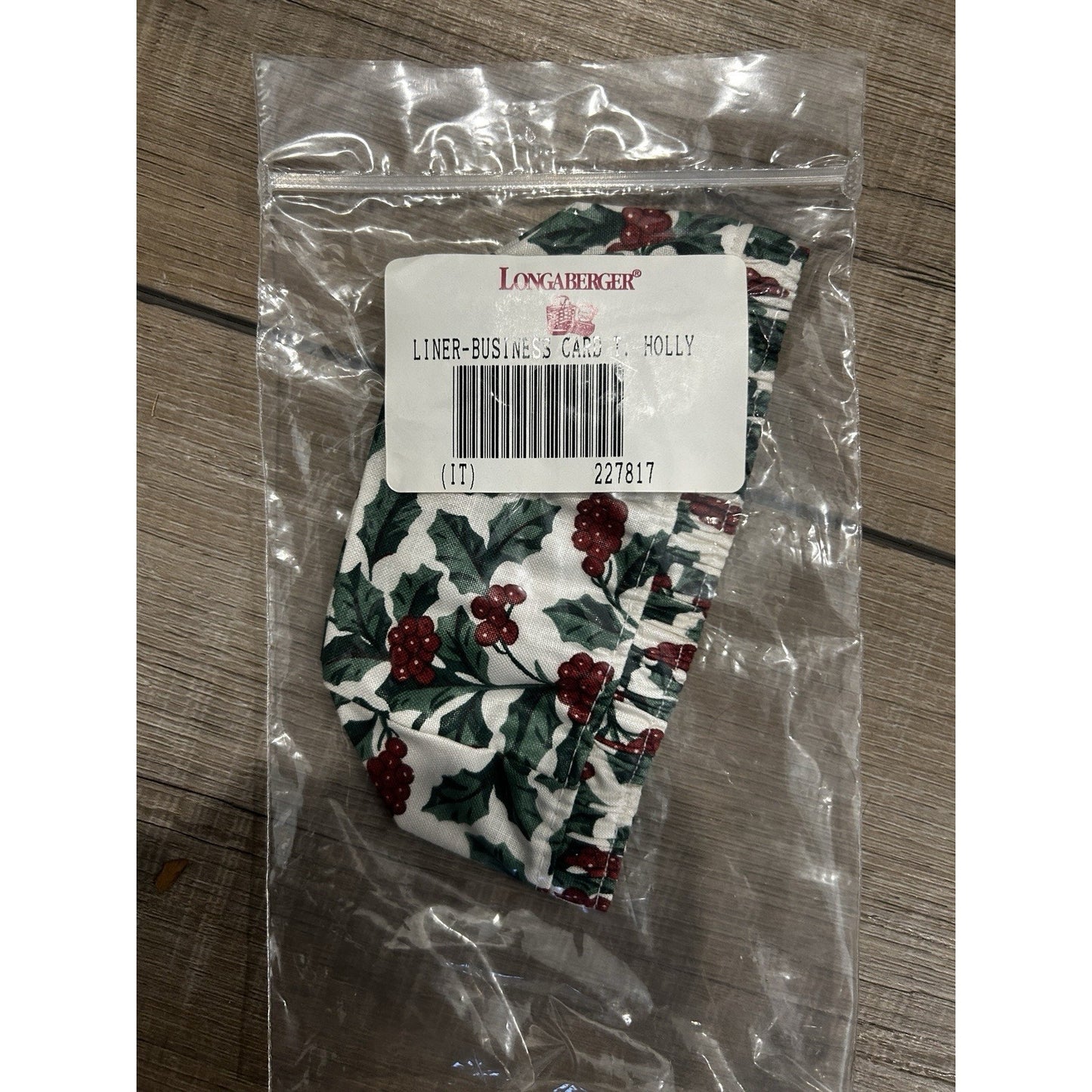 Longaberger BUSINESS CARD basket liner Traditional HOLLY Christmas