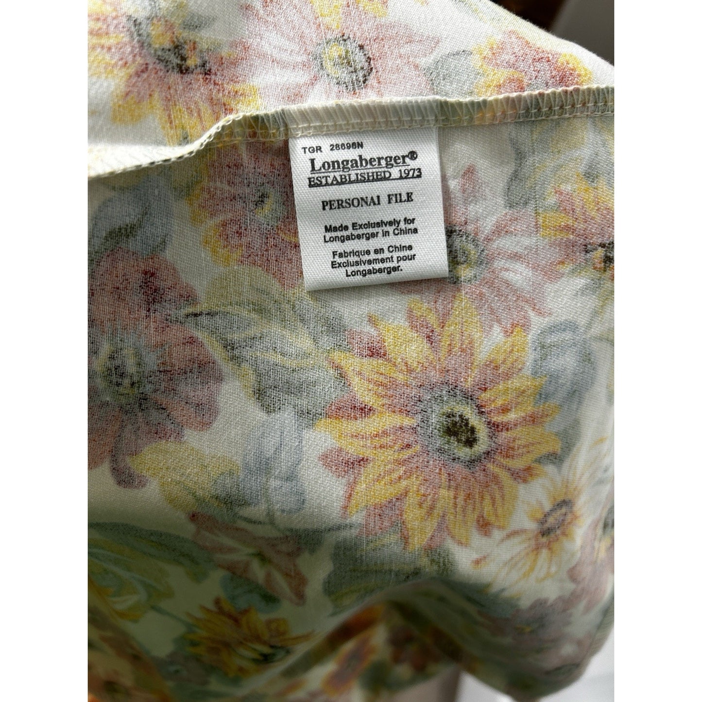 Longaberger Personal File Basket Liner SUNFLOWER Fabric New Rare!