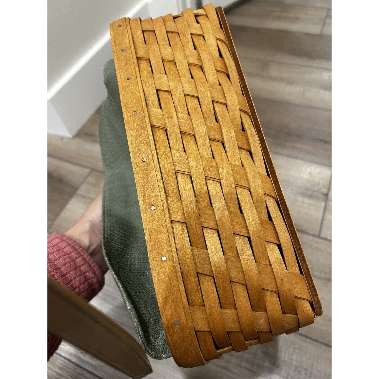 Longaberger Carry N Caddy Basket Sage green fabric liner RARE