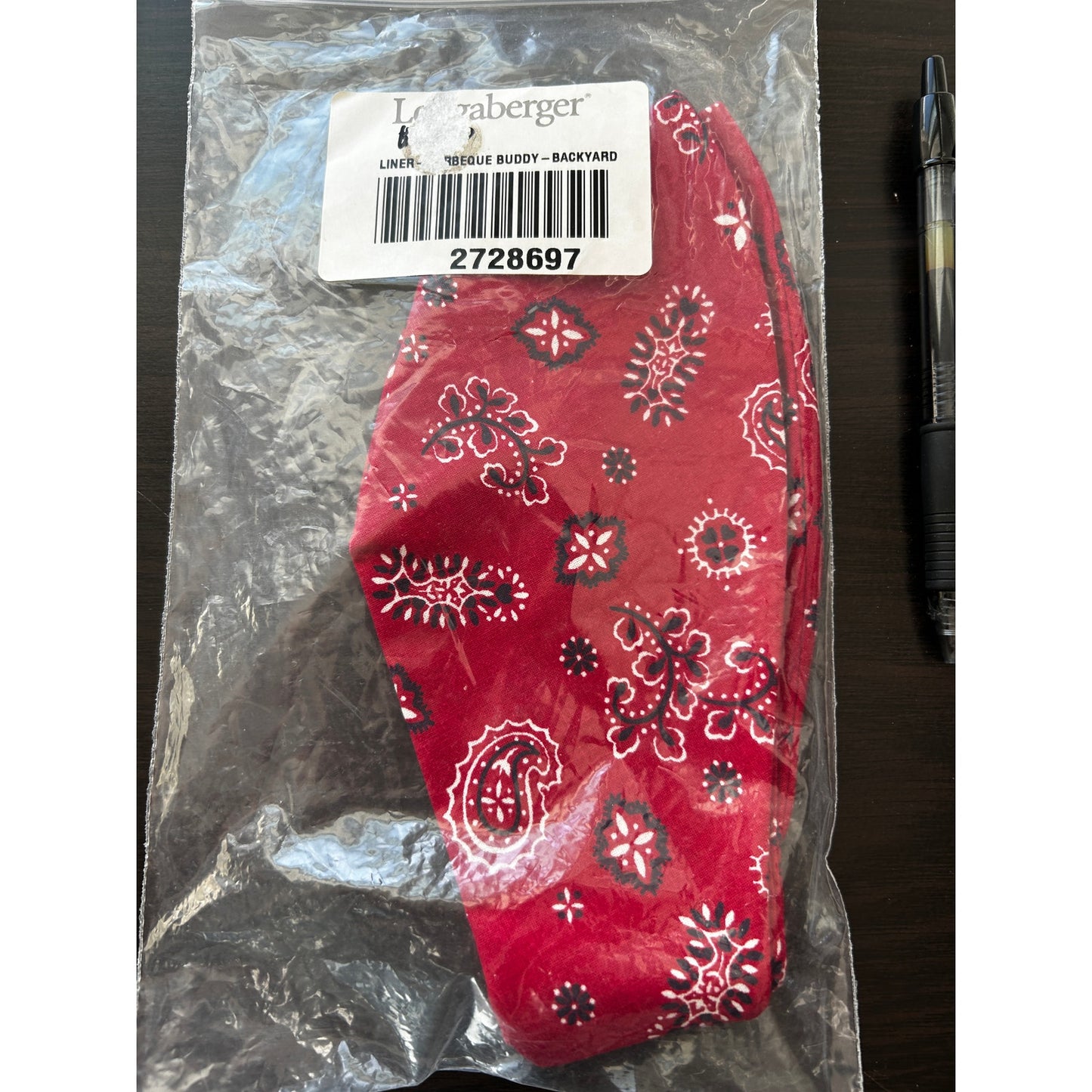 Longaberger BARBEQUE BUDDY Basket Liner red Bandana Fabric NEW paisley