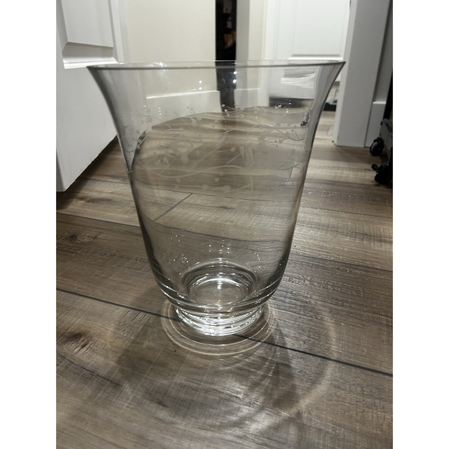 Longaberger Etched Glass Hurricane Vase or Candle Holder