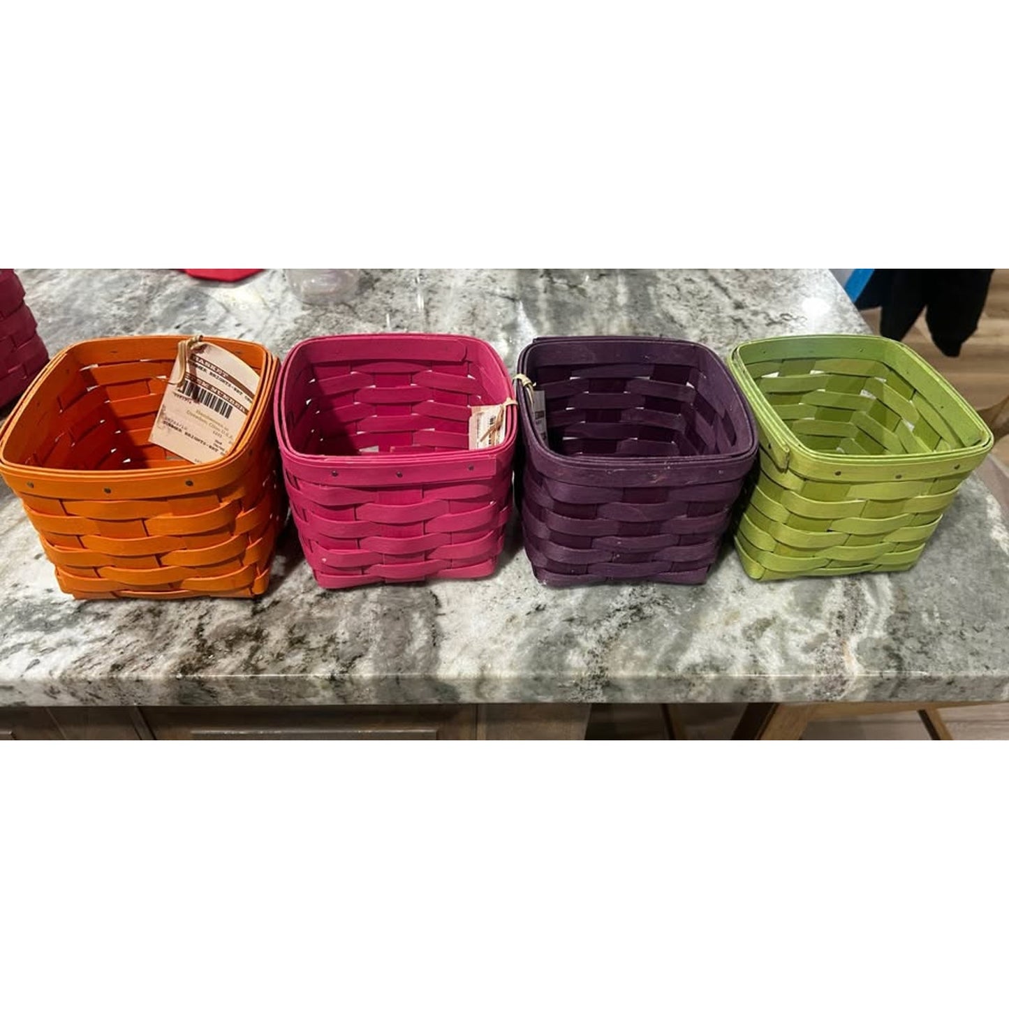 4 Longaberger Teaspoon baskets pink purple orange & green