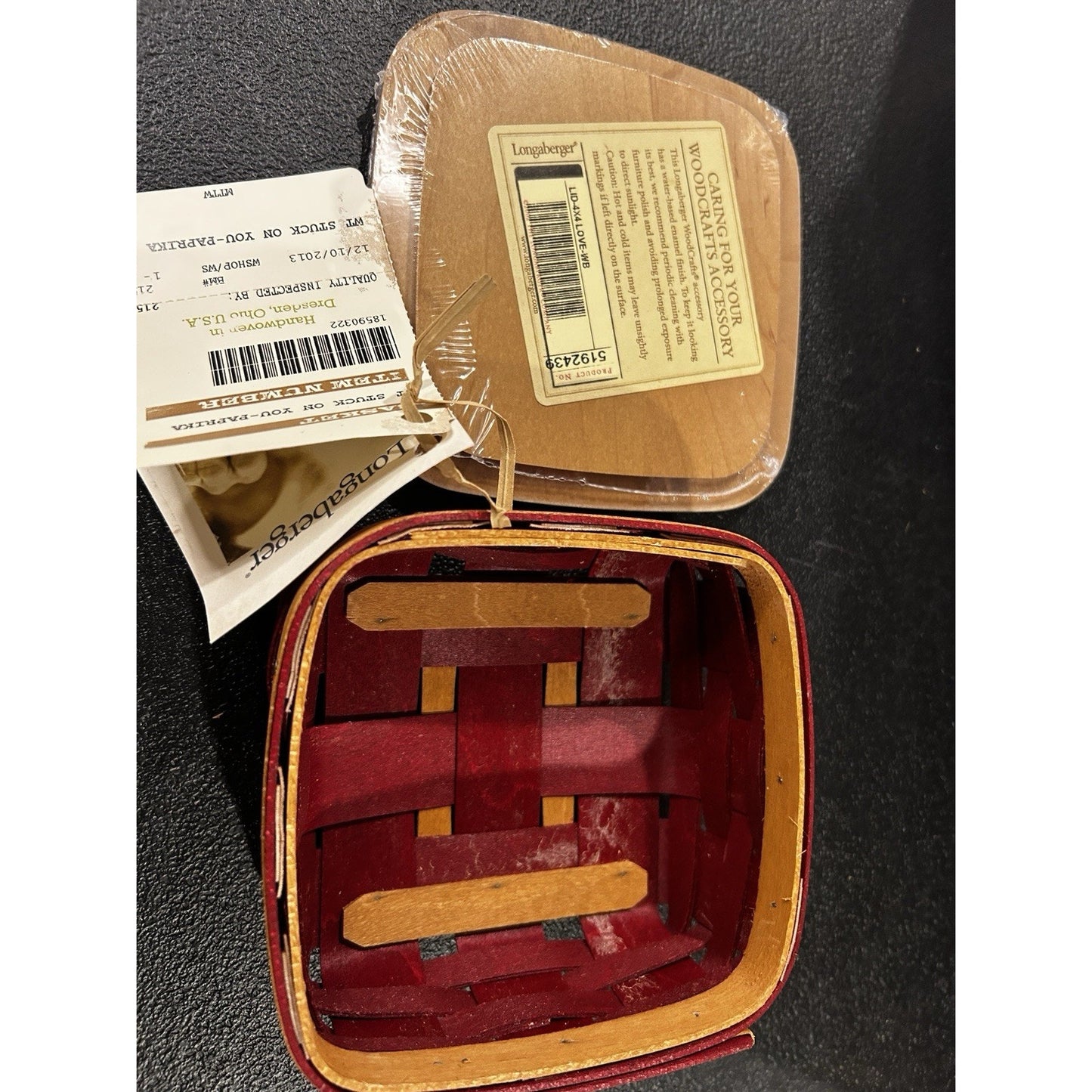 Longaberger 2013 Stuck On You Basket LOVE Lid