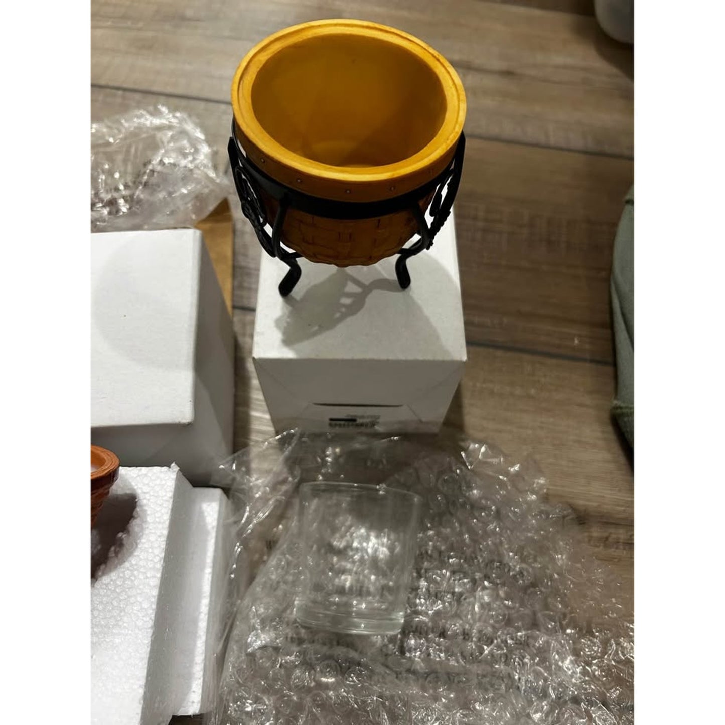 Longaberger Miniature Resin Flora Ficus basket with wrought iron plant stand votive holder