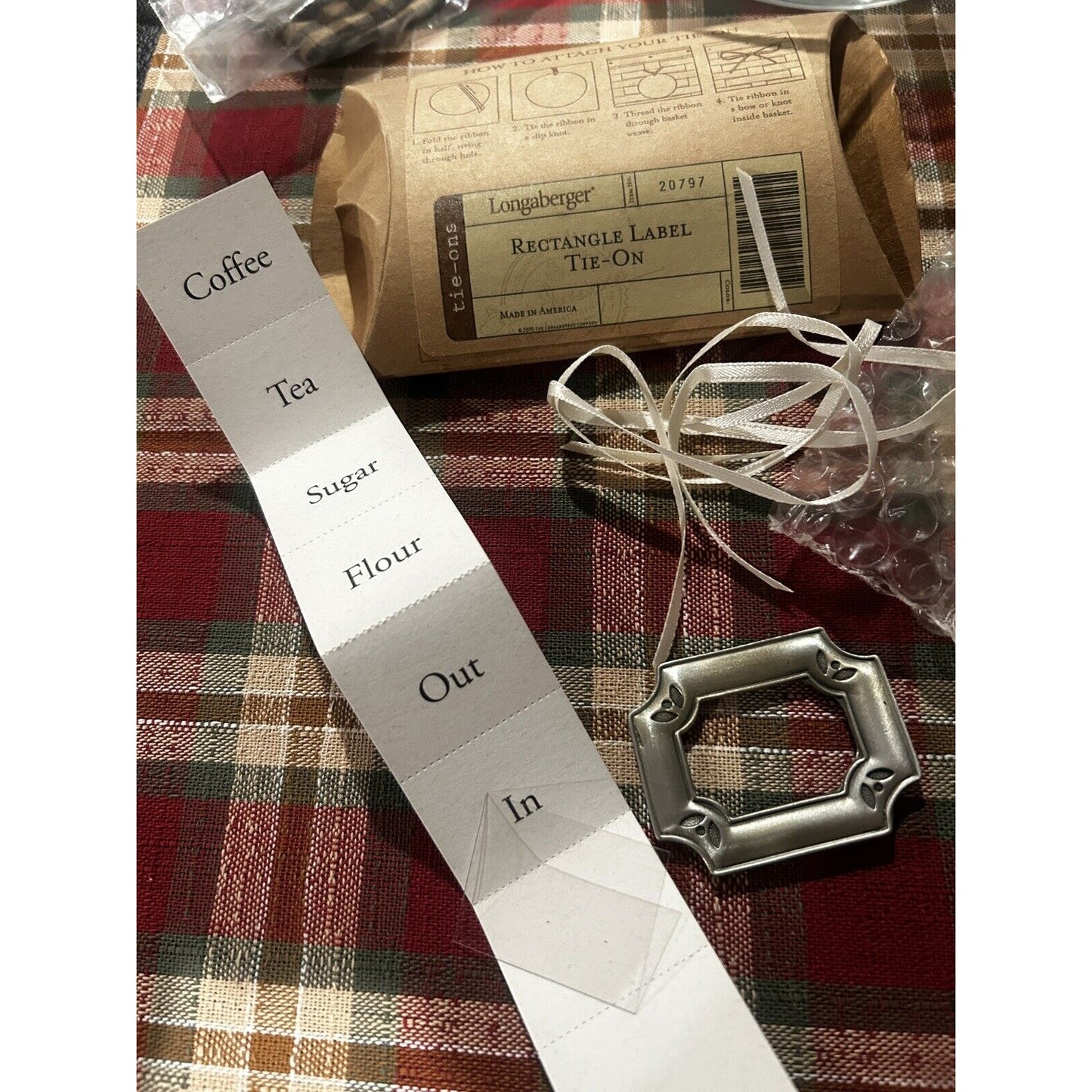 Longaberger Canister Label Tie-On Rectangle Pewter Flour Sugar Sugar Coffee Tea