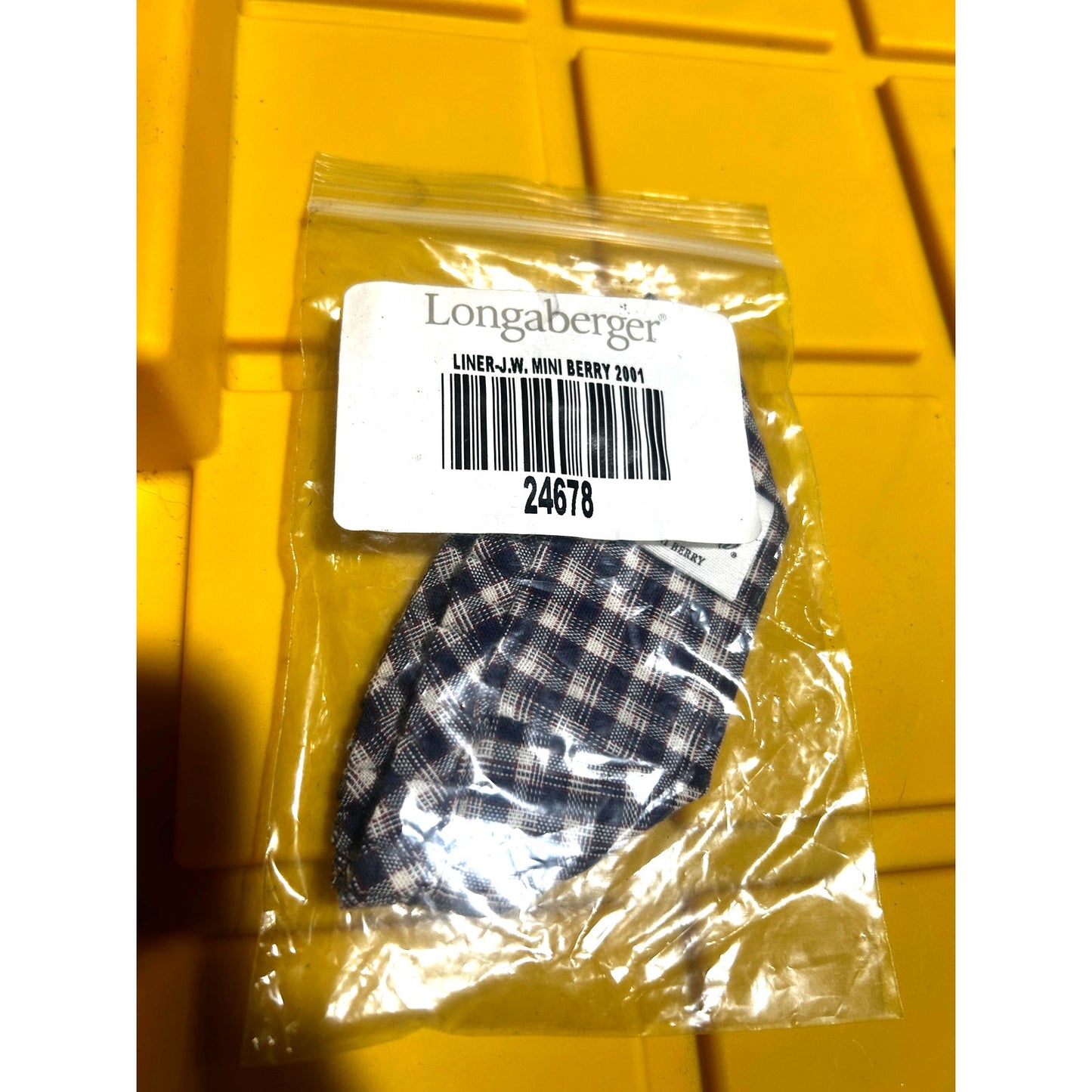 Longaberger JW MINI BERRY Basket Liner PLAID Fabric NEW