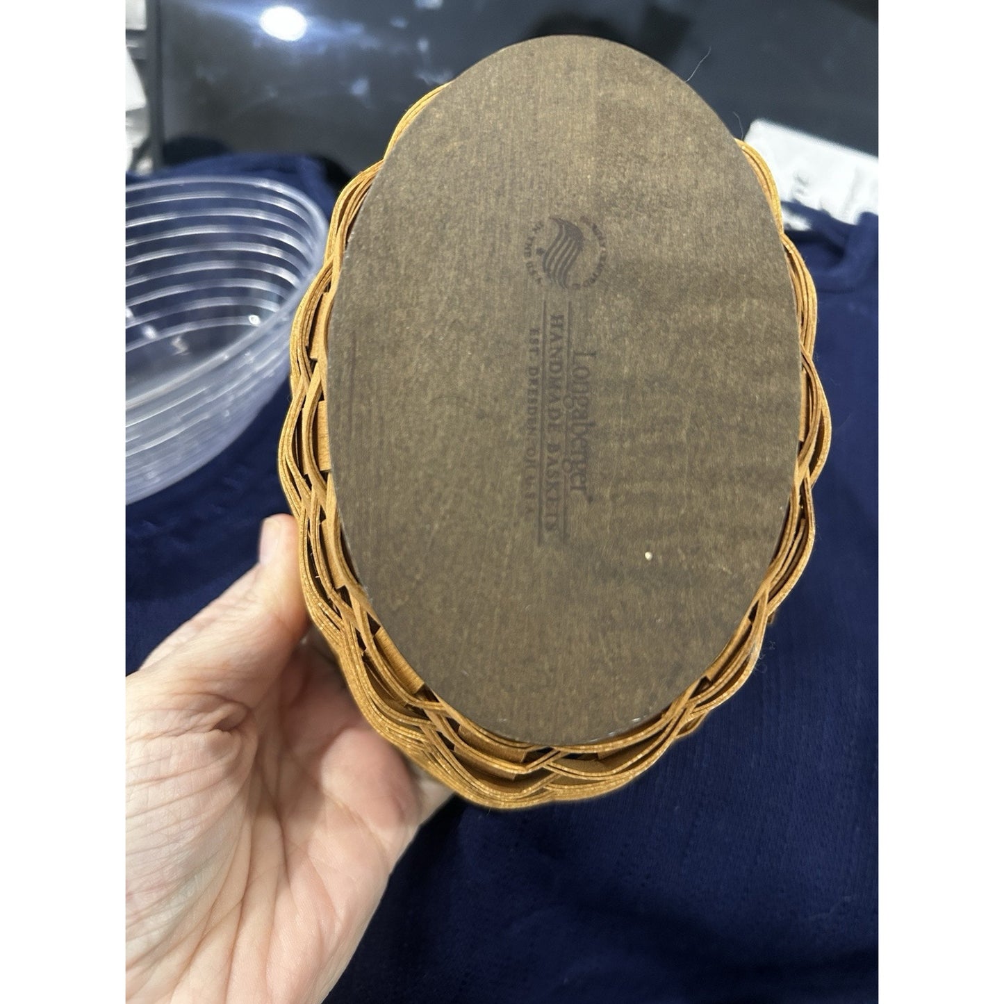 Longaberger 2007 Small Oval Bowl Basket & Protector Set Warm Brown Stain