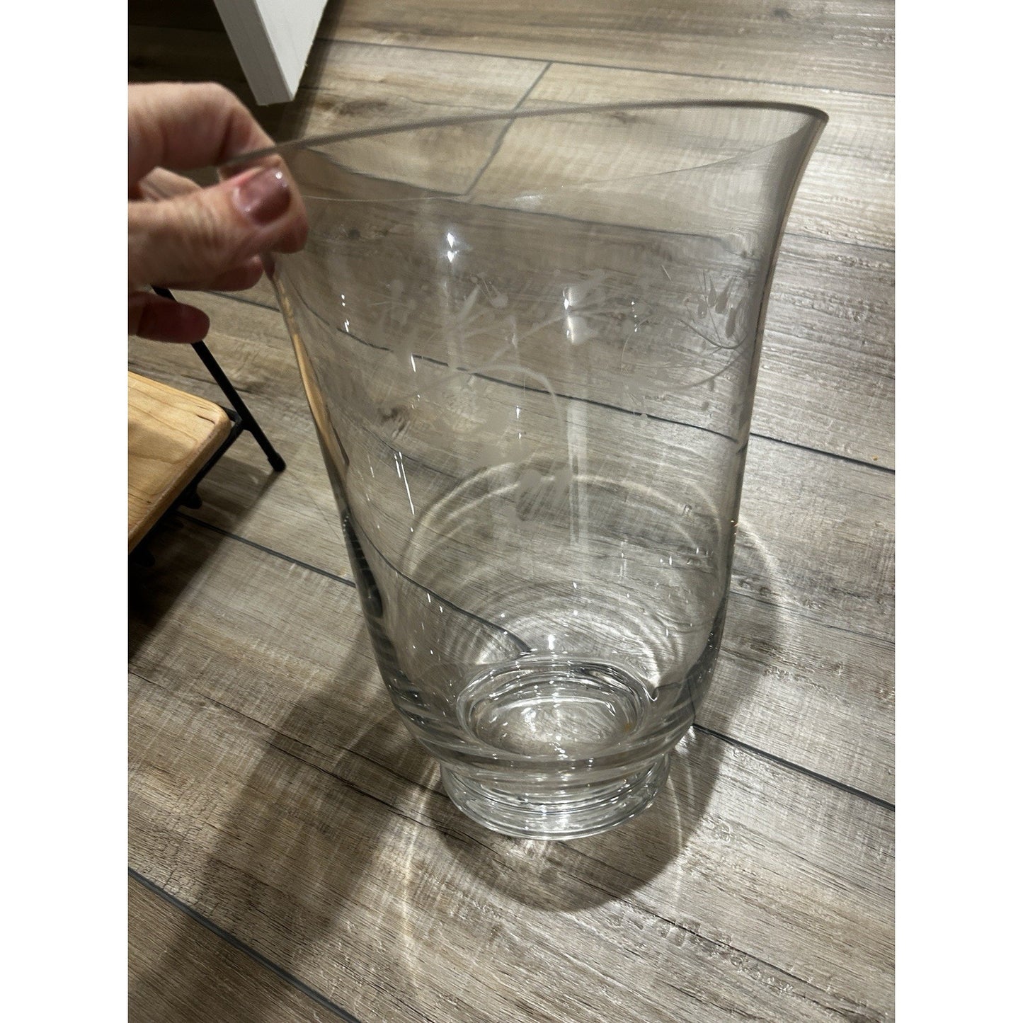 Longaberger Etched Glass Hurricane Vase or Candle Holder
