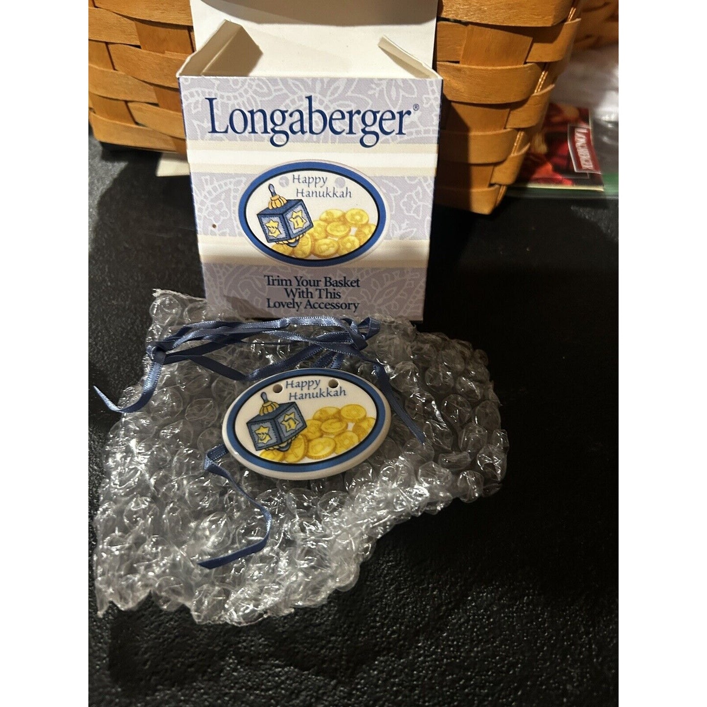Longaberger Happy Hanukkah Dreidel Gelt Basket Tie On Chanukah Ornament New