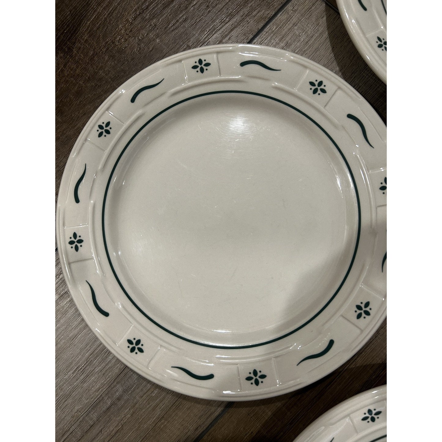 4 Longaberger 10” Dinner Plates Woven Traditions Heritage Green USA Pottery