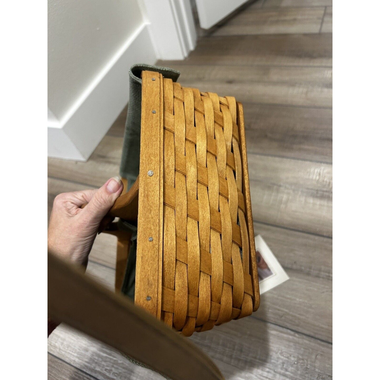 Longaberger Carry N Caddy Basket Sage green fabric liner RARE