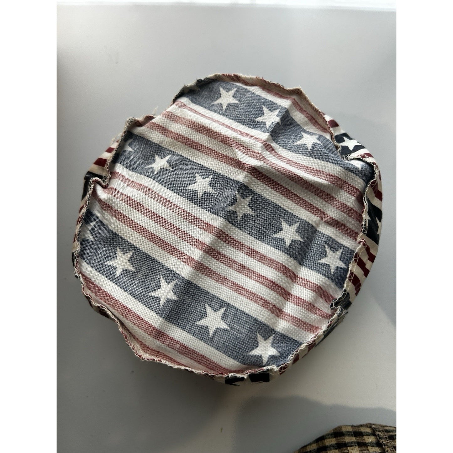 Longaberger BUTTON Basket Liner All american stars stripes fabric 7" ROUND