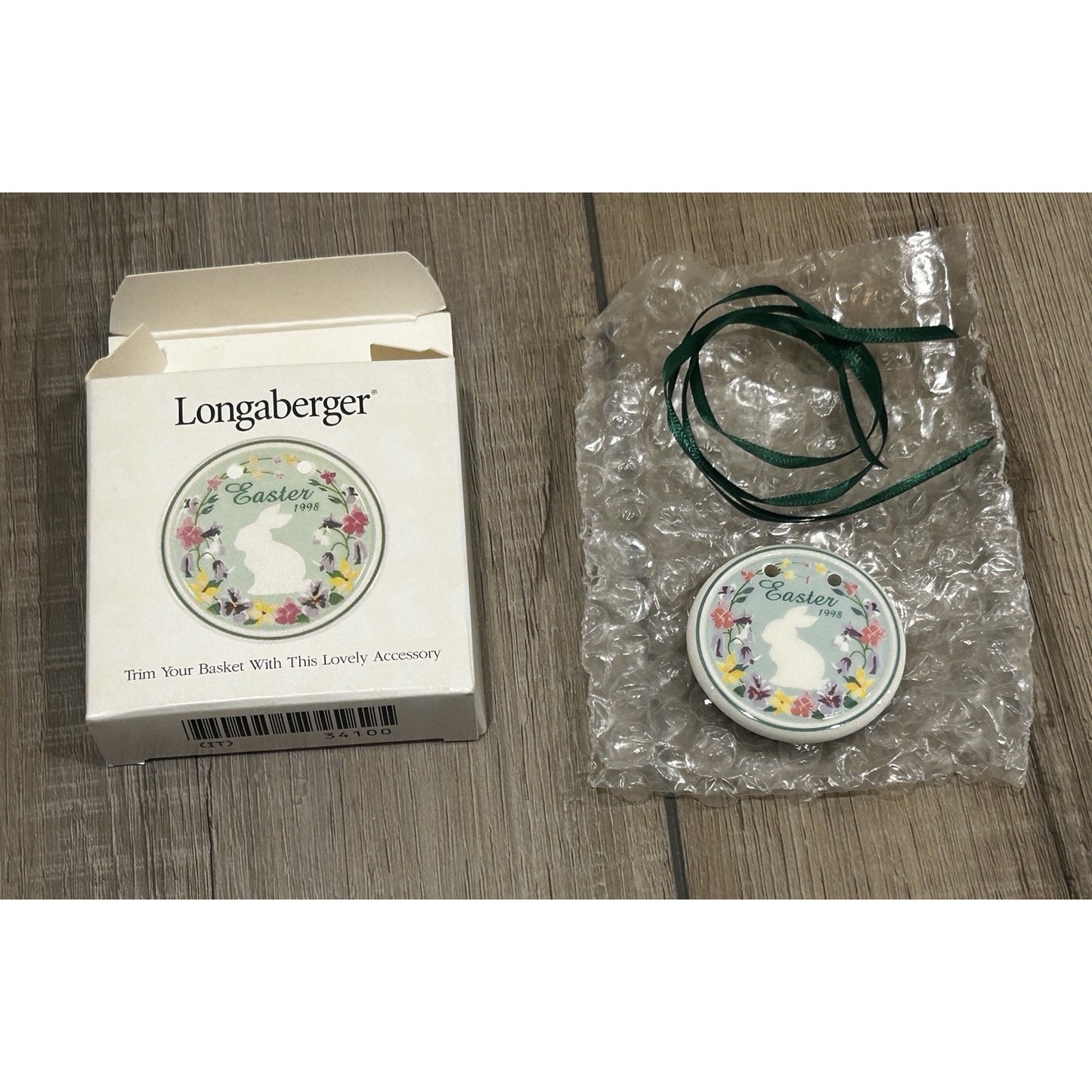 Longaberger Baskets 1998 Easter Bunny Basket Tie-On Rabbit pottery NEW