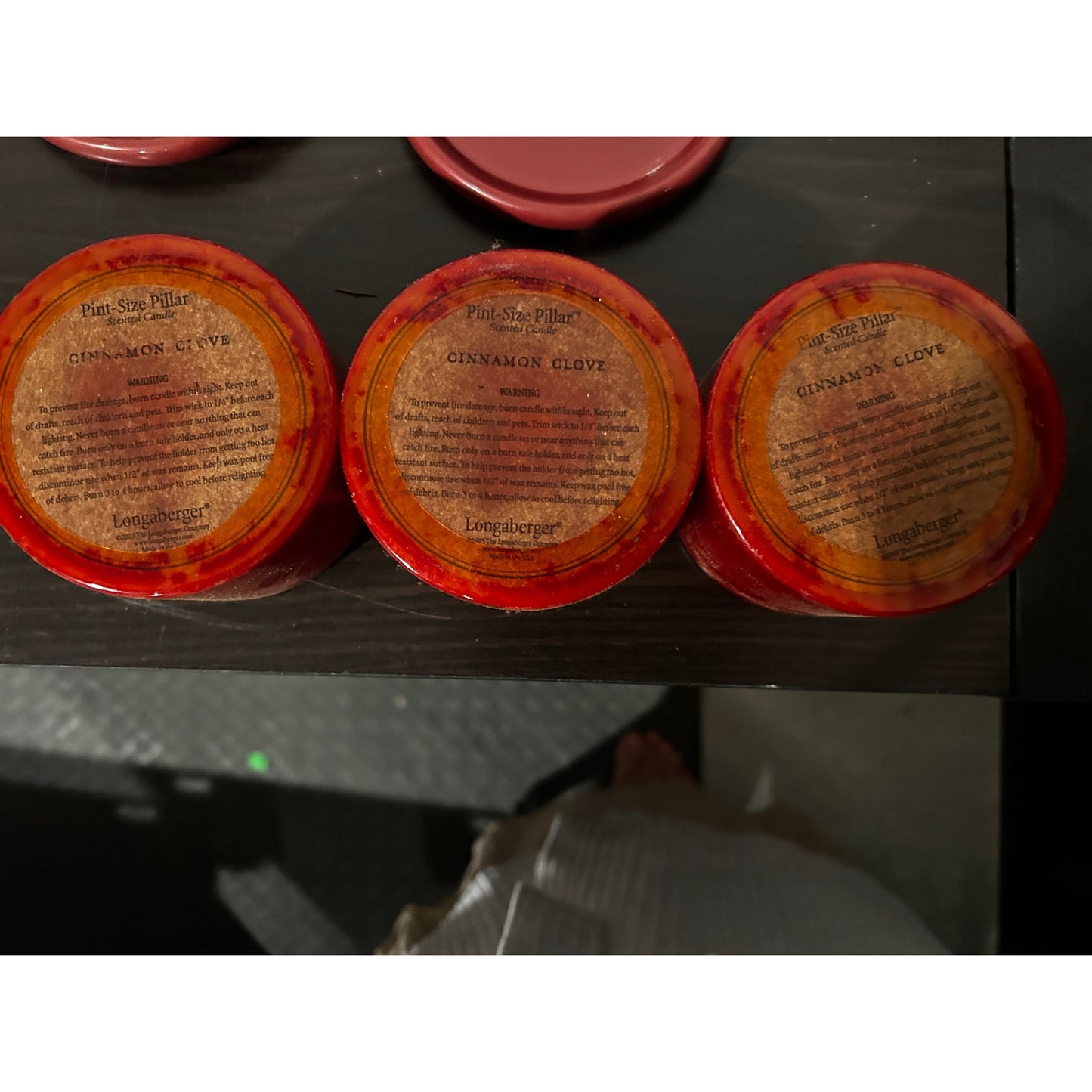 Longaberger pottery paprika red Crocks lids Cinnamon clove candles lot