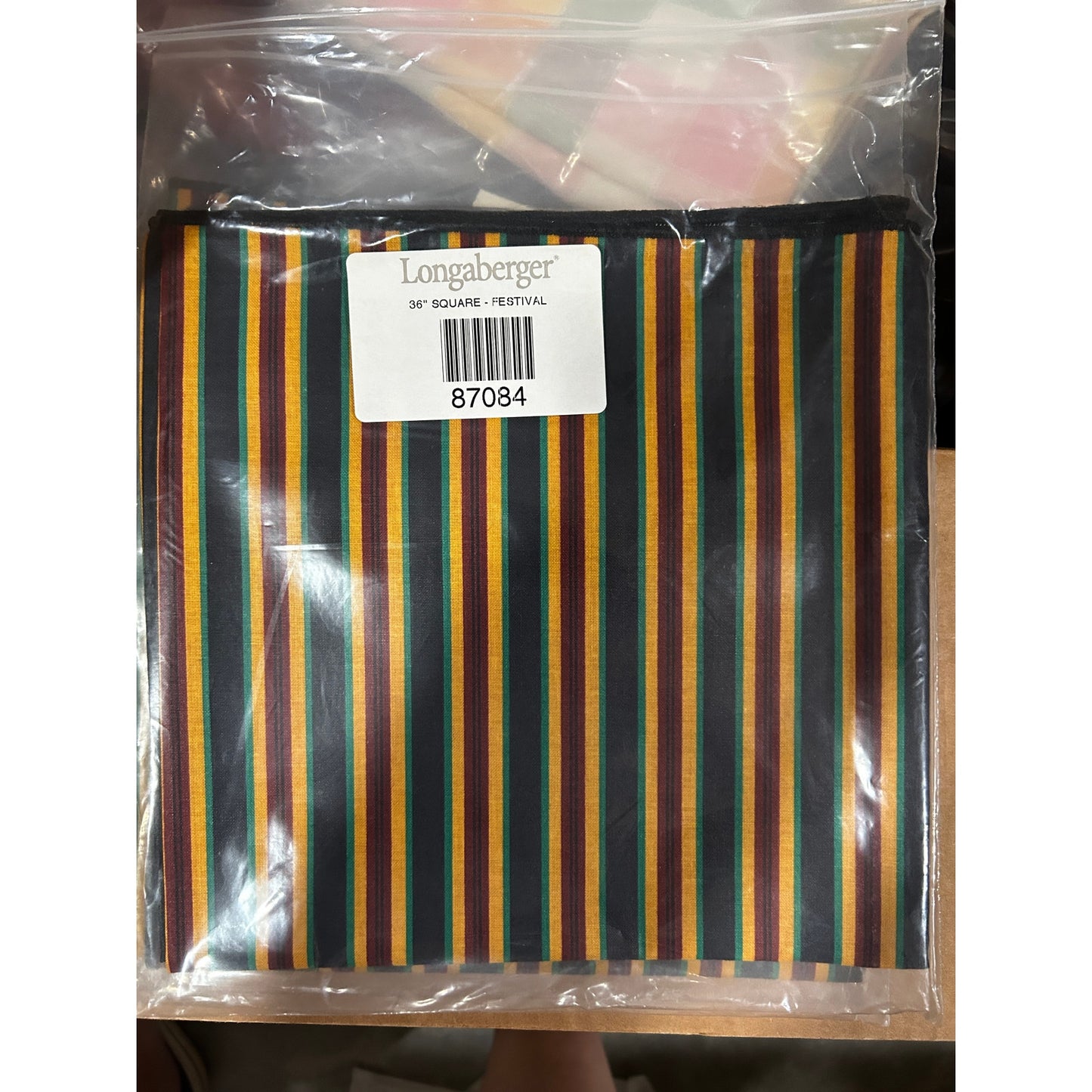 Longaberger Baskets 36" Fabric Table Square Festival Multicolor NEW striped green