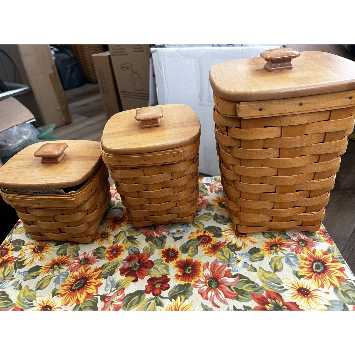 3 Longaberger Spoon Baskets Combos - Medium Small Teaspoon Storage Canisters