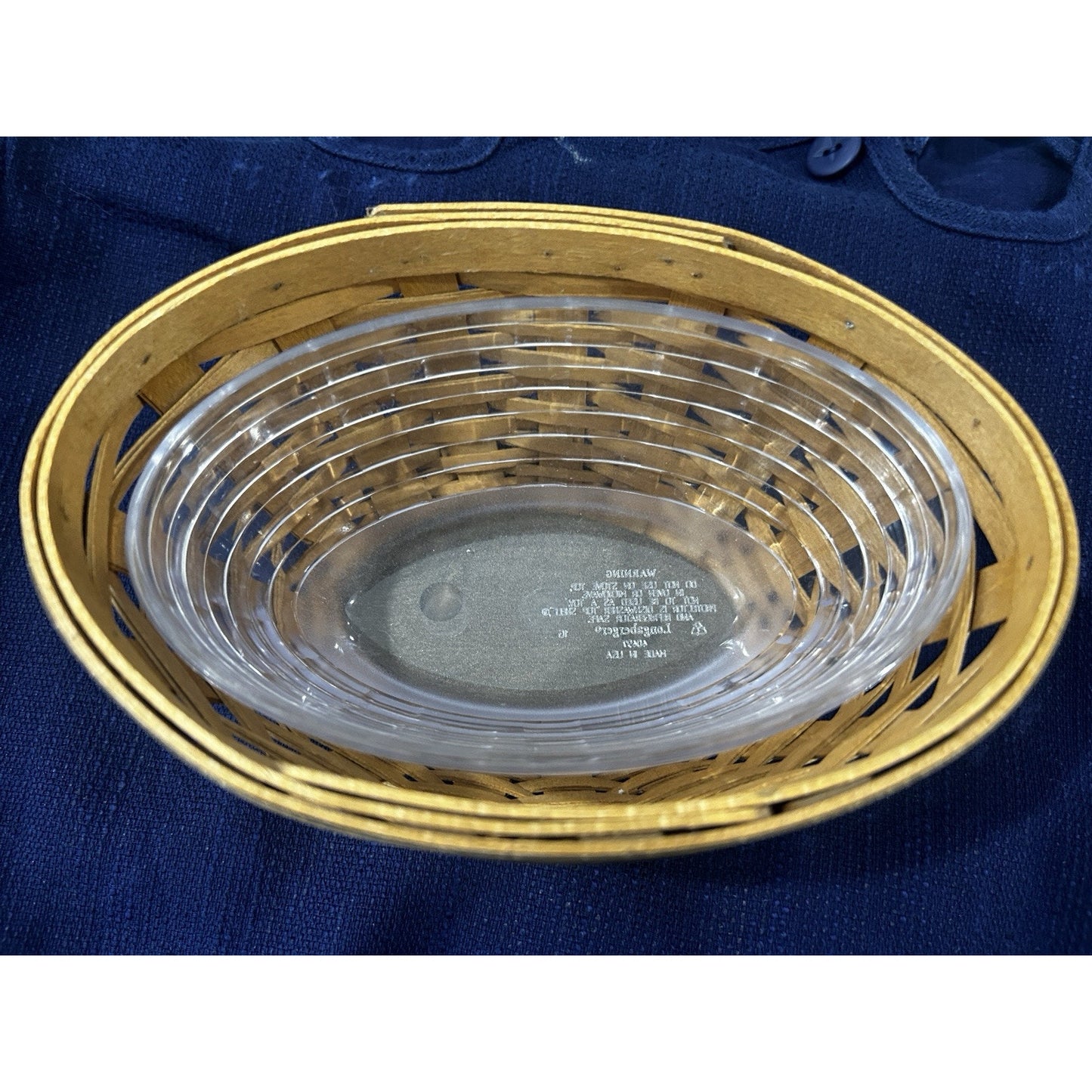 Longaberger 2007 Small Oval Bowl Basket & Protector Set Warm Brown Stain