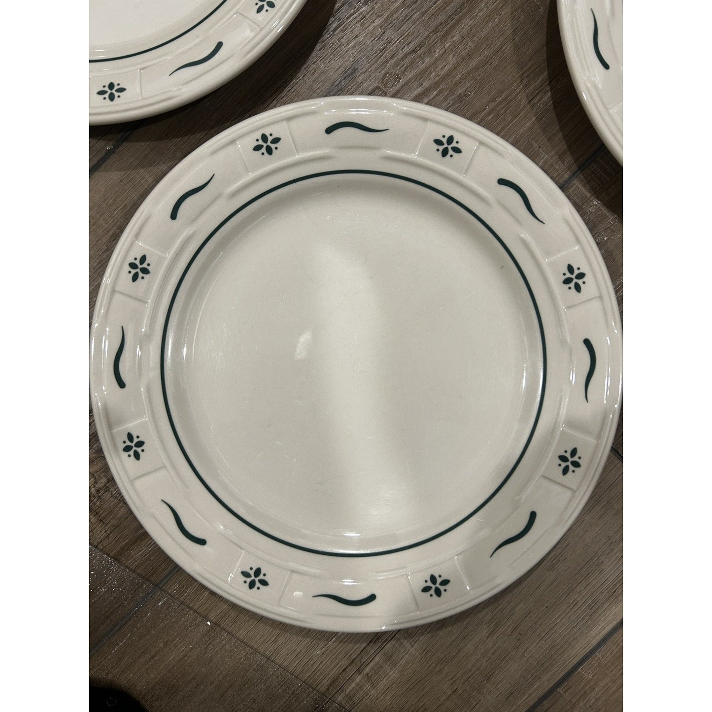 4 Longaberger 10” Dinner Plates Woven Traditions Heritage Green USA Pottery