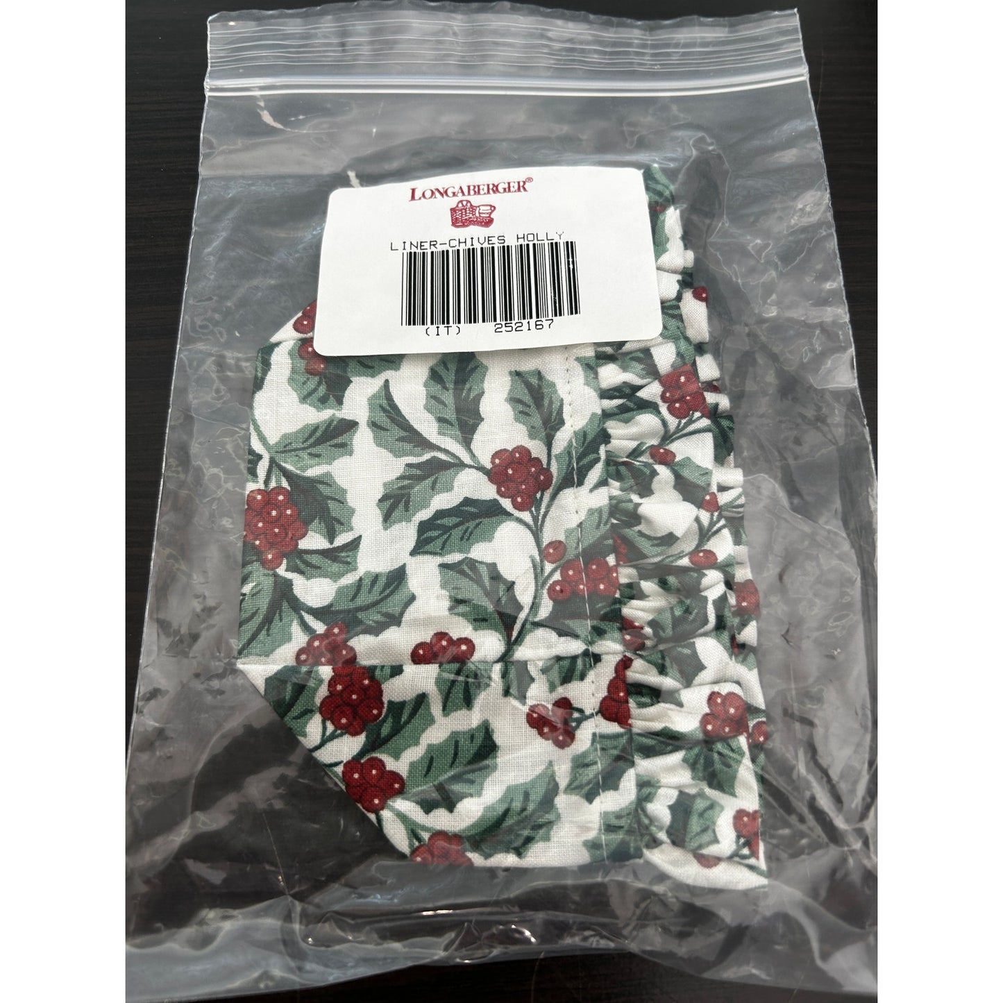 Longaberger CHIVES BASKET LINER Traditional Holly Fabric NEW booking liner