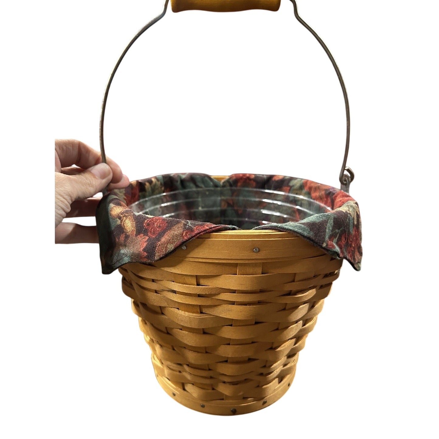 Longaberger 2002 AUTUMN PAIL Basket Bucket Falling Leaves Liner & Protector
