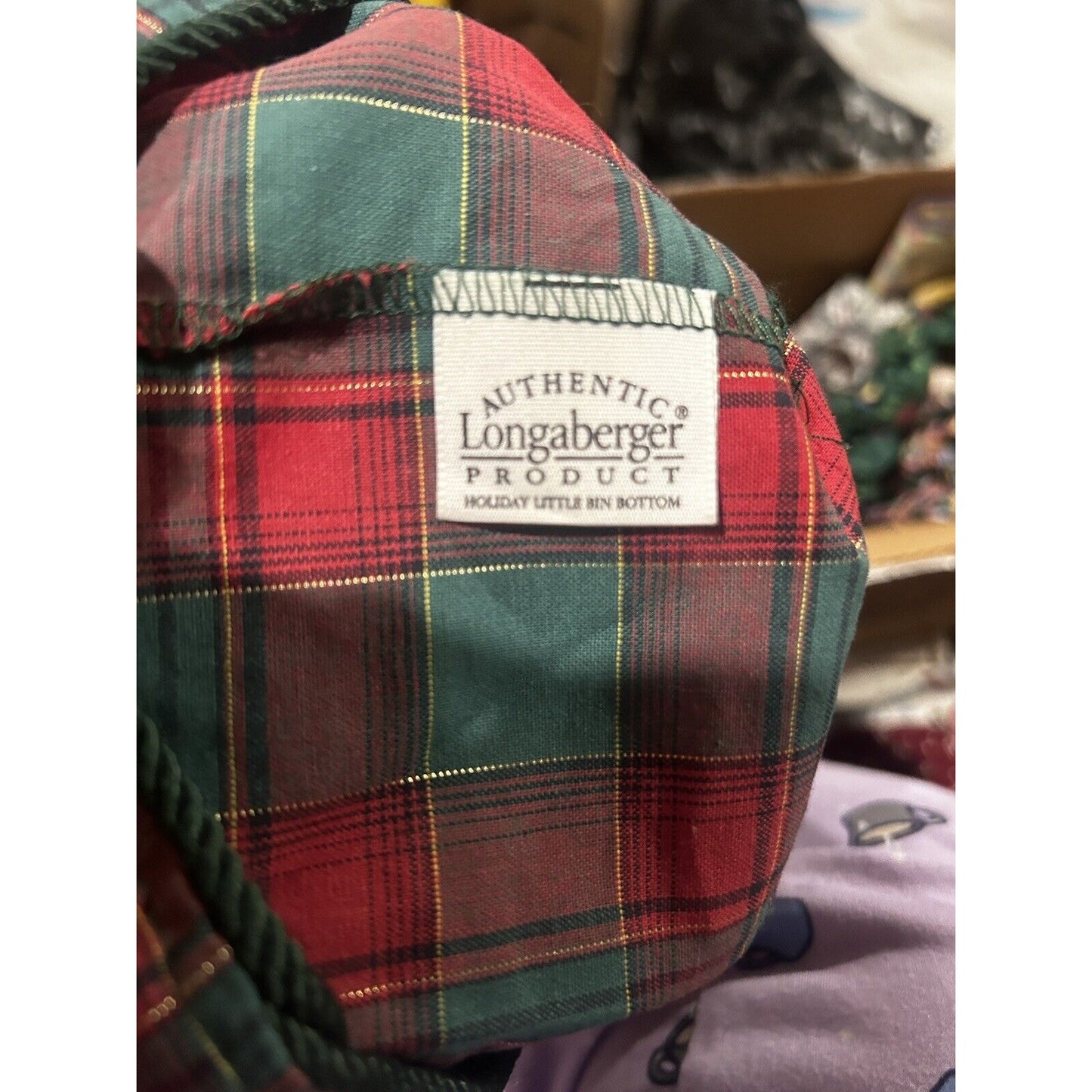 Longaberger Little Bin Top Basket Liner ~ Evergreen Plaid Green Red Christmas