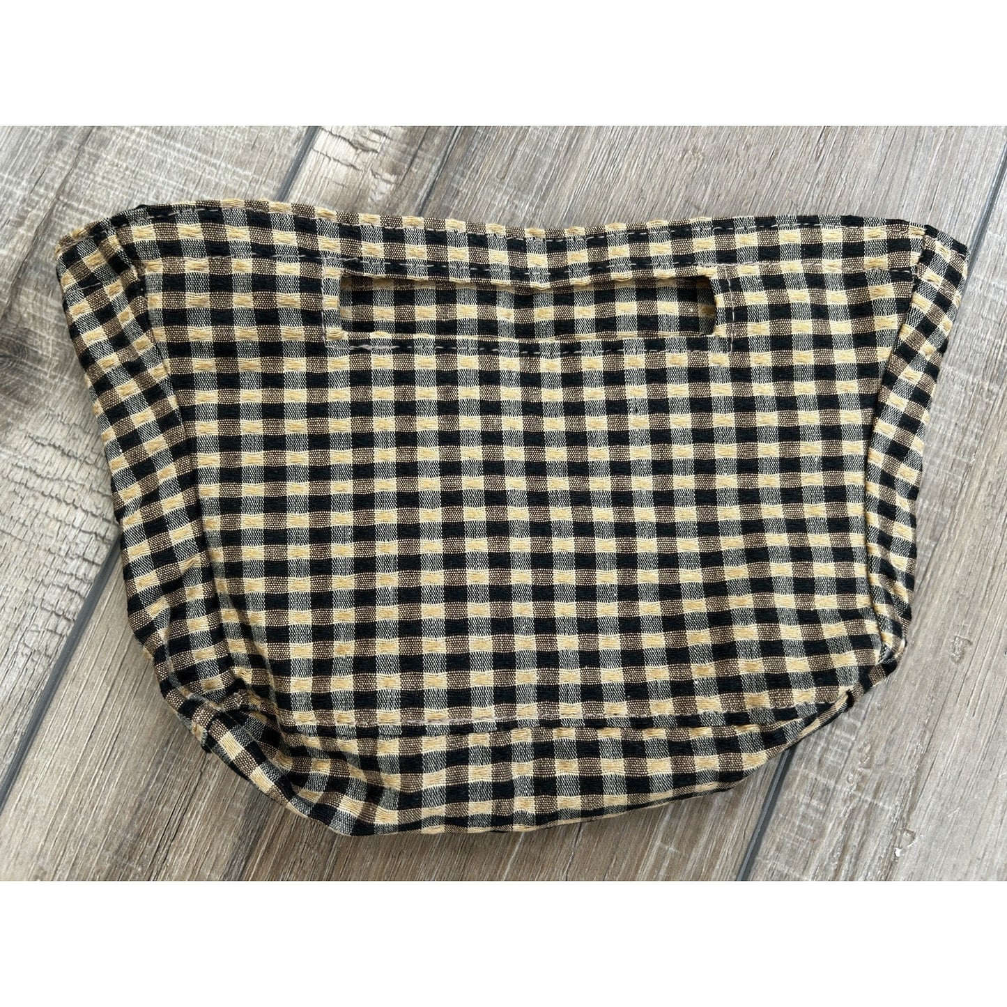 Longaberger Small Scalloped Pocket Basket Liner Khaki Check fabric