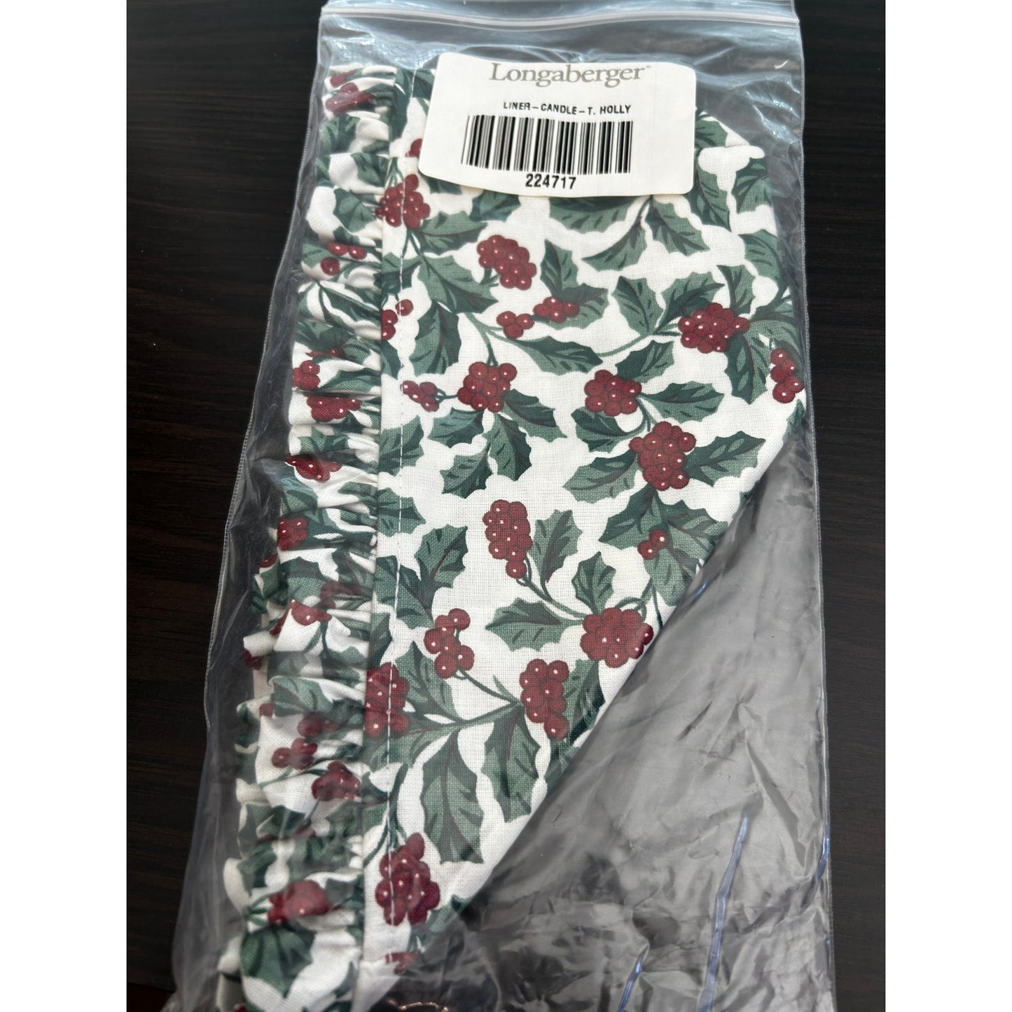 Longaberger CANDLE Basket Liner Traditional Holly Fabric NEW holiday