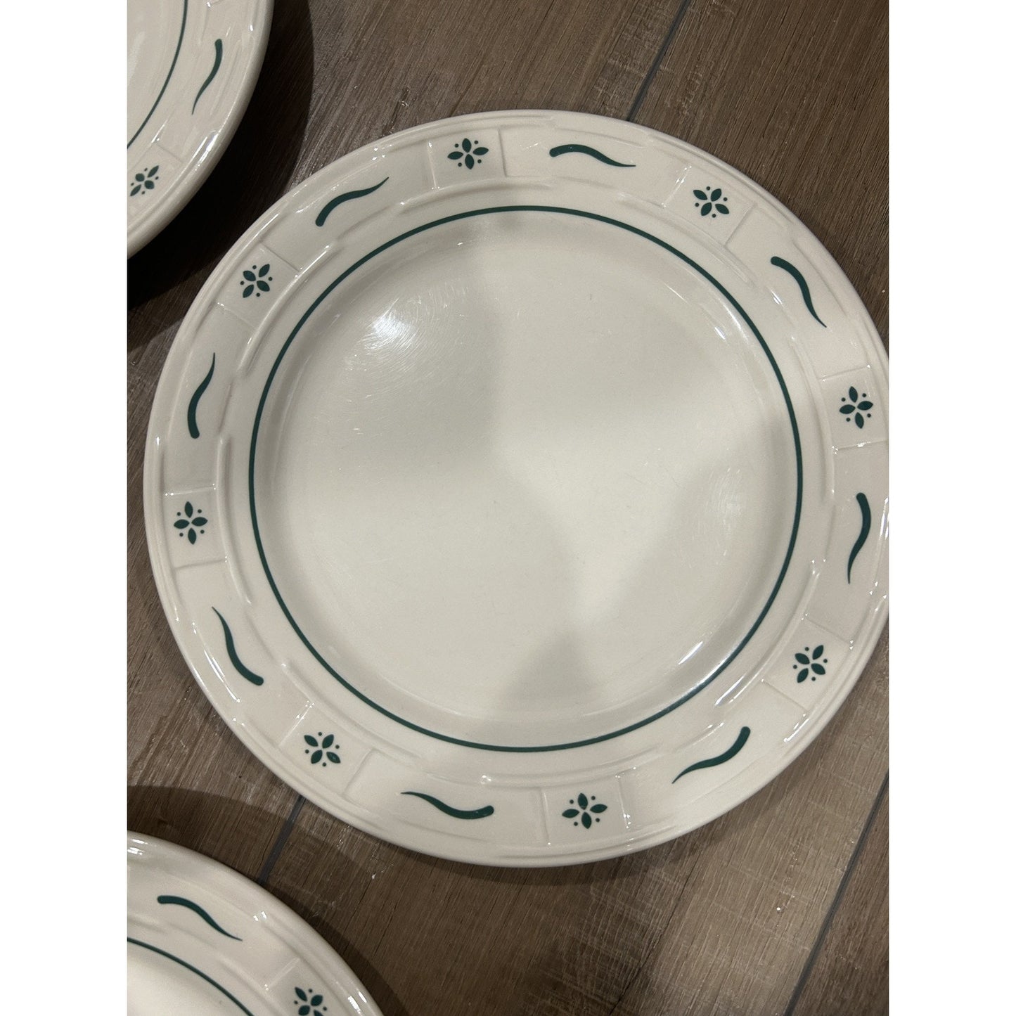 4 Longaberger 10” Dinner Plates Woven Traditions Heritage Green USA Pottery