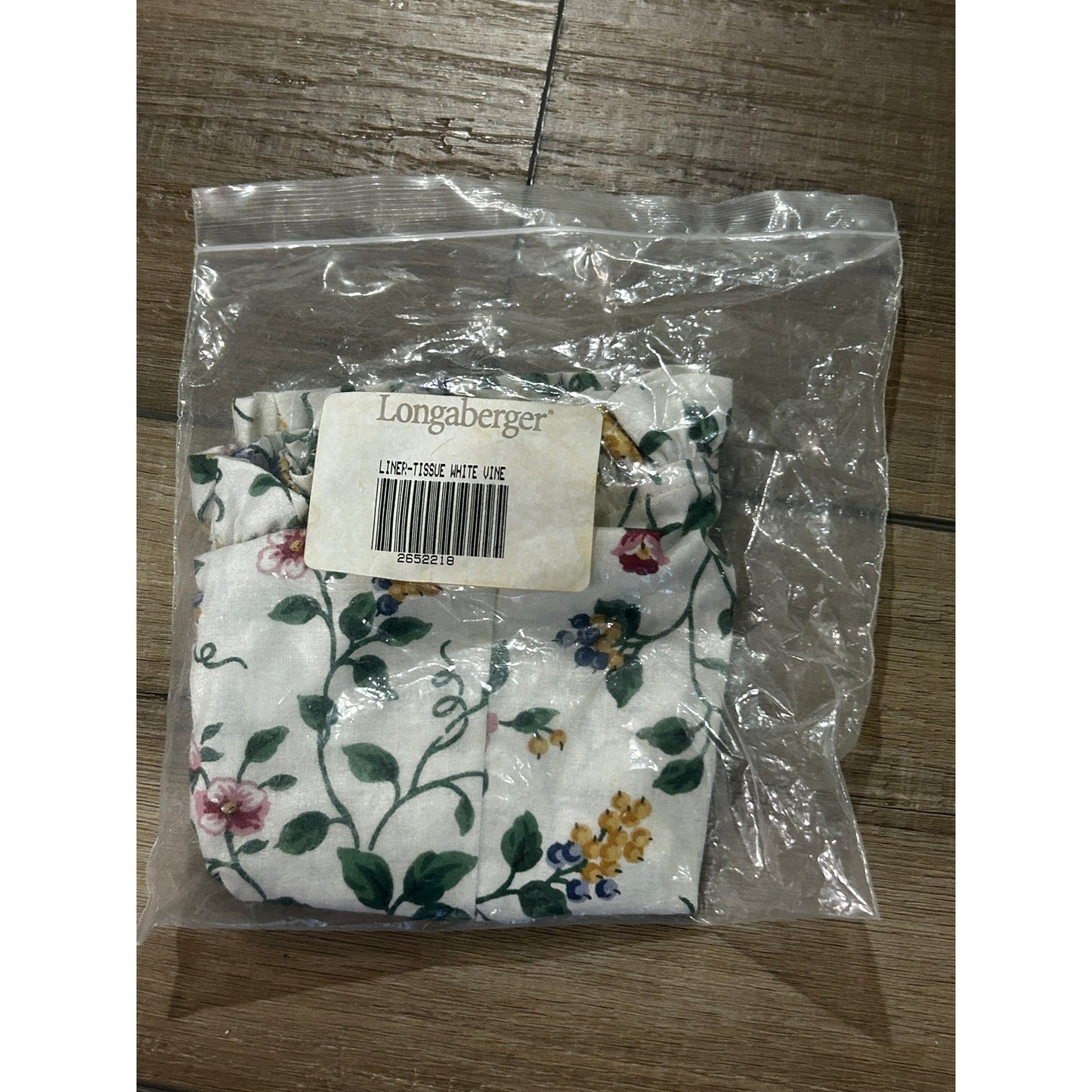 Longaberger TALL TISSUE Basket Liner WHITE VINE floral NEW ruffles fabric