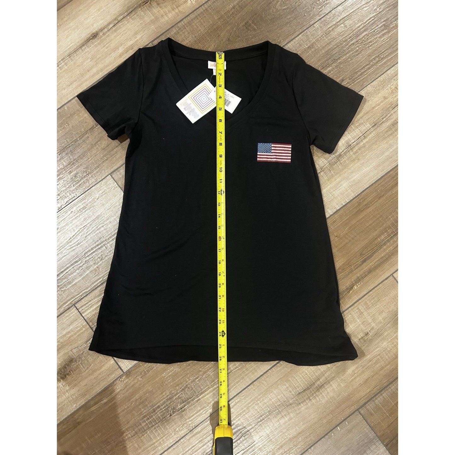 LuLaRoe Christy T XS Americana All American Summer flag NWT Black V tshirt